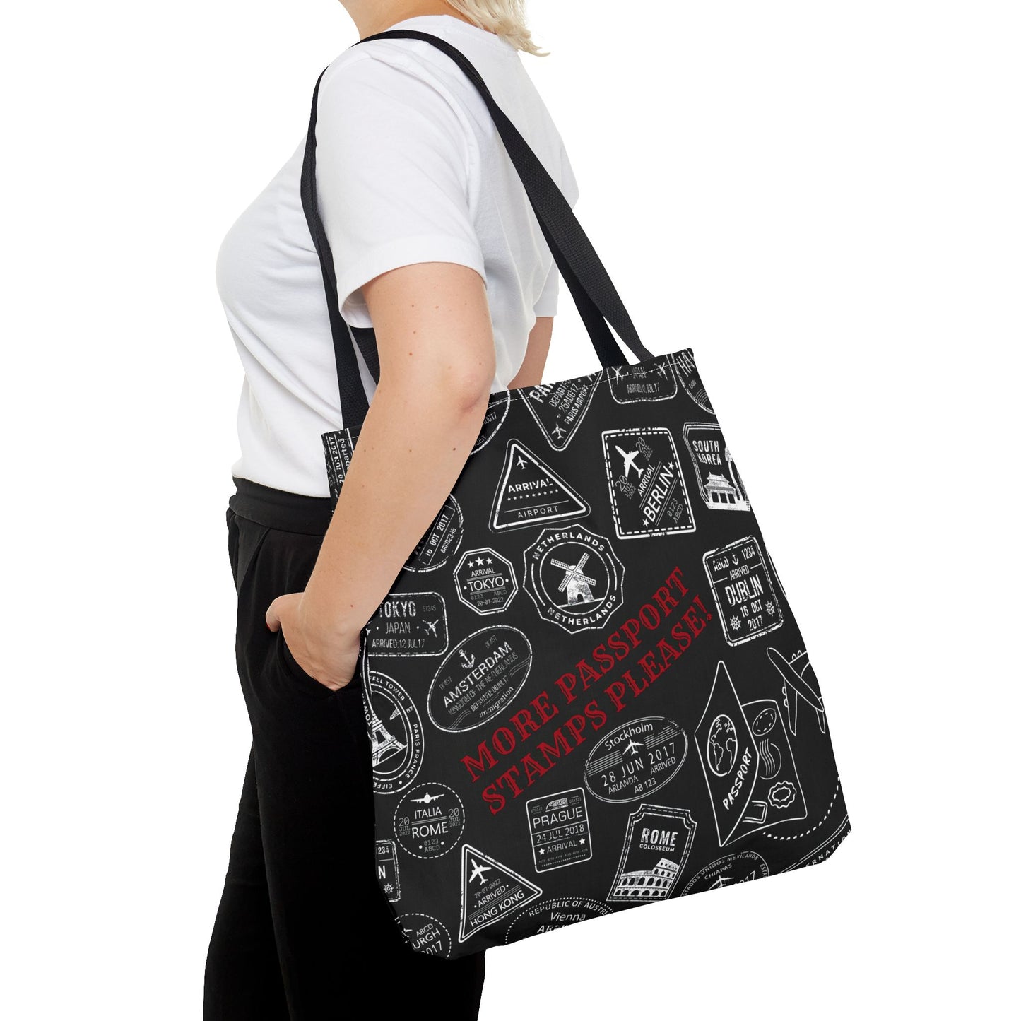 More Passport Stamps (blk) Tote Bag (AOP)