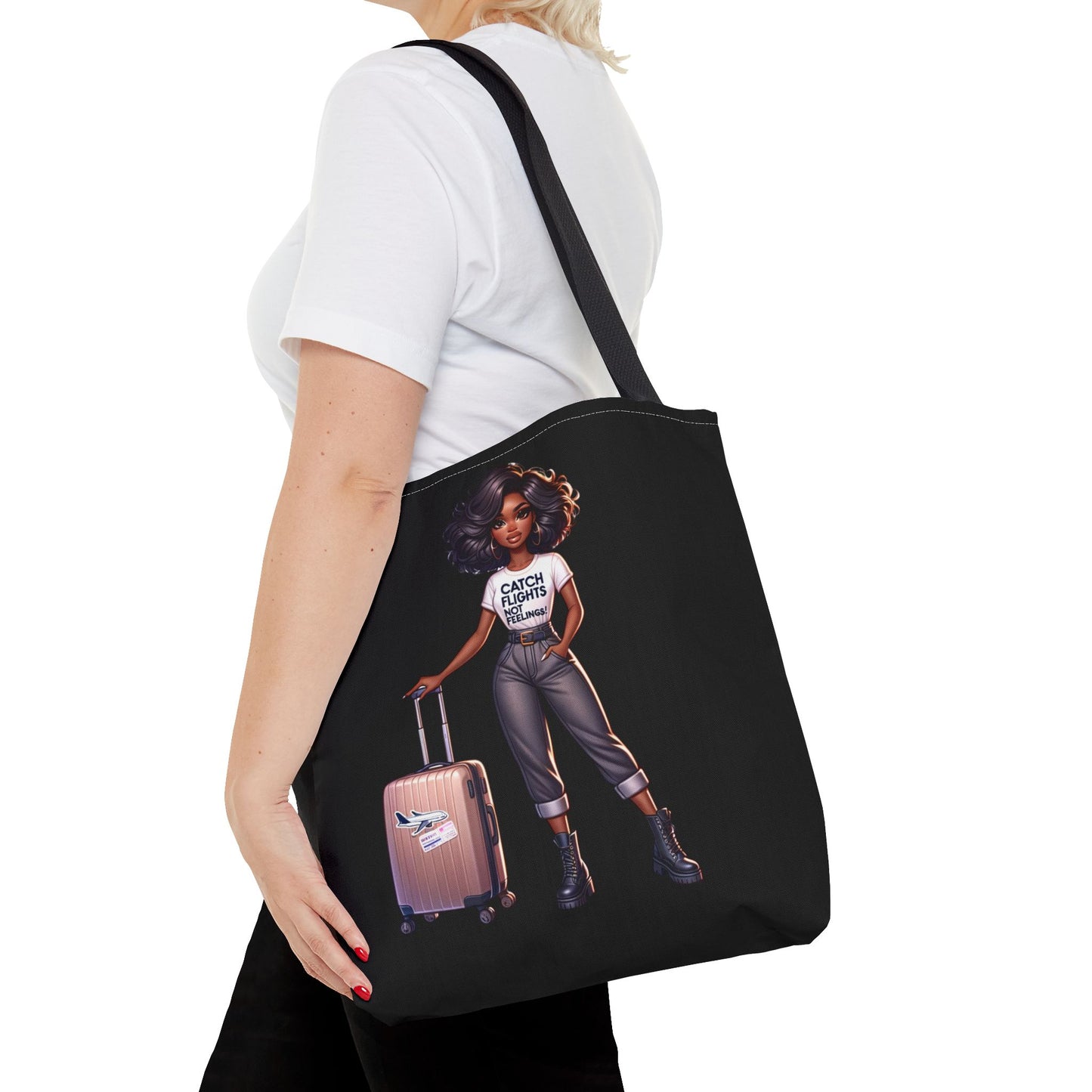 Catch Flights NOT Feelings Tote Bag (AOP)