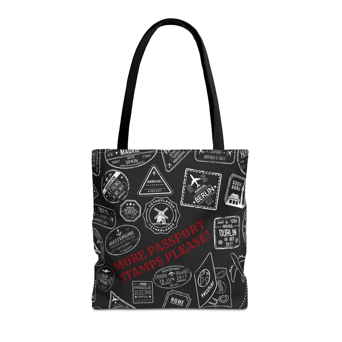 More Passport Stamps (blk) Tote Bag (AOP)