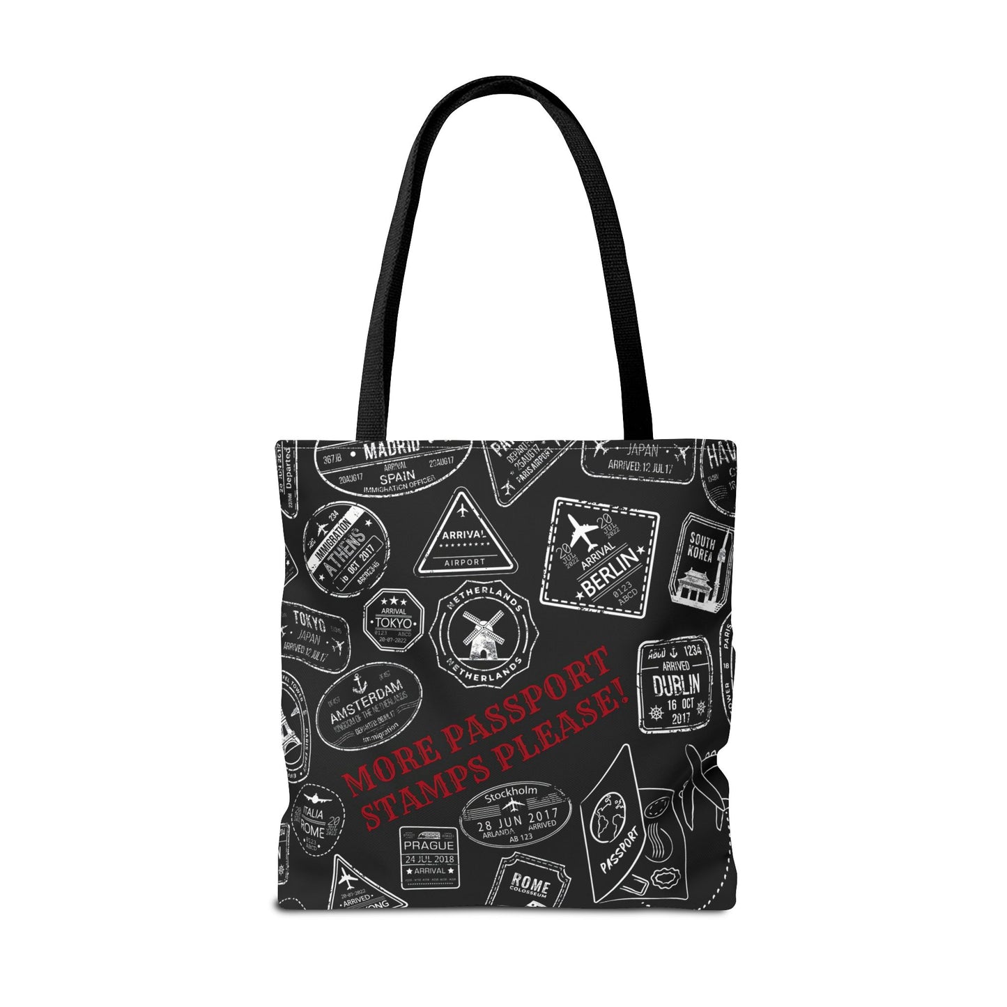 More Passport Stamps (blk) Tote Bag (AOP)