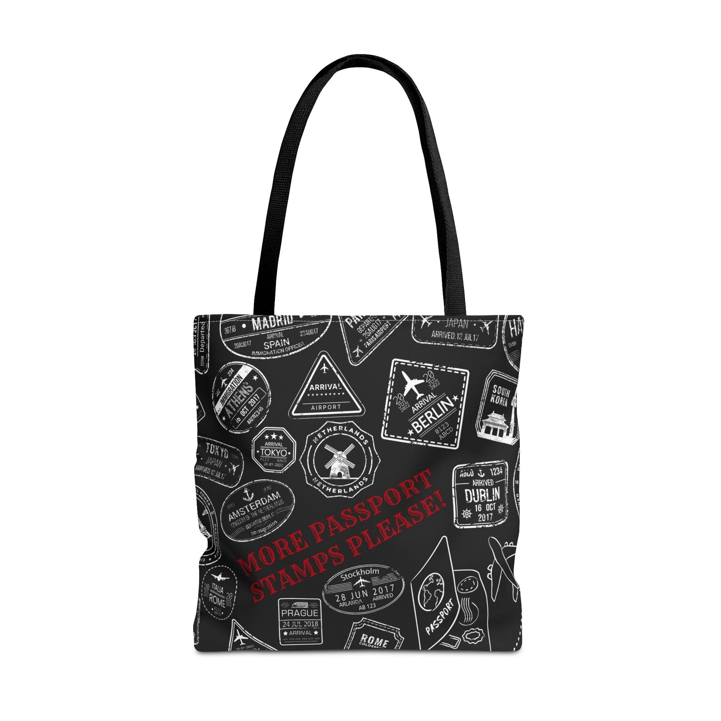 More Passport Stamps (blk) Tote Bag (AOP)