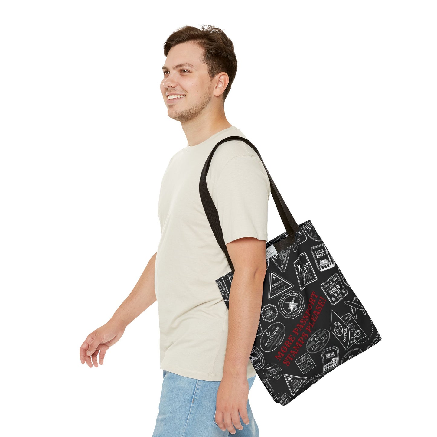 More Passport Stamps (blk) Tote Bag (AOP)