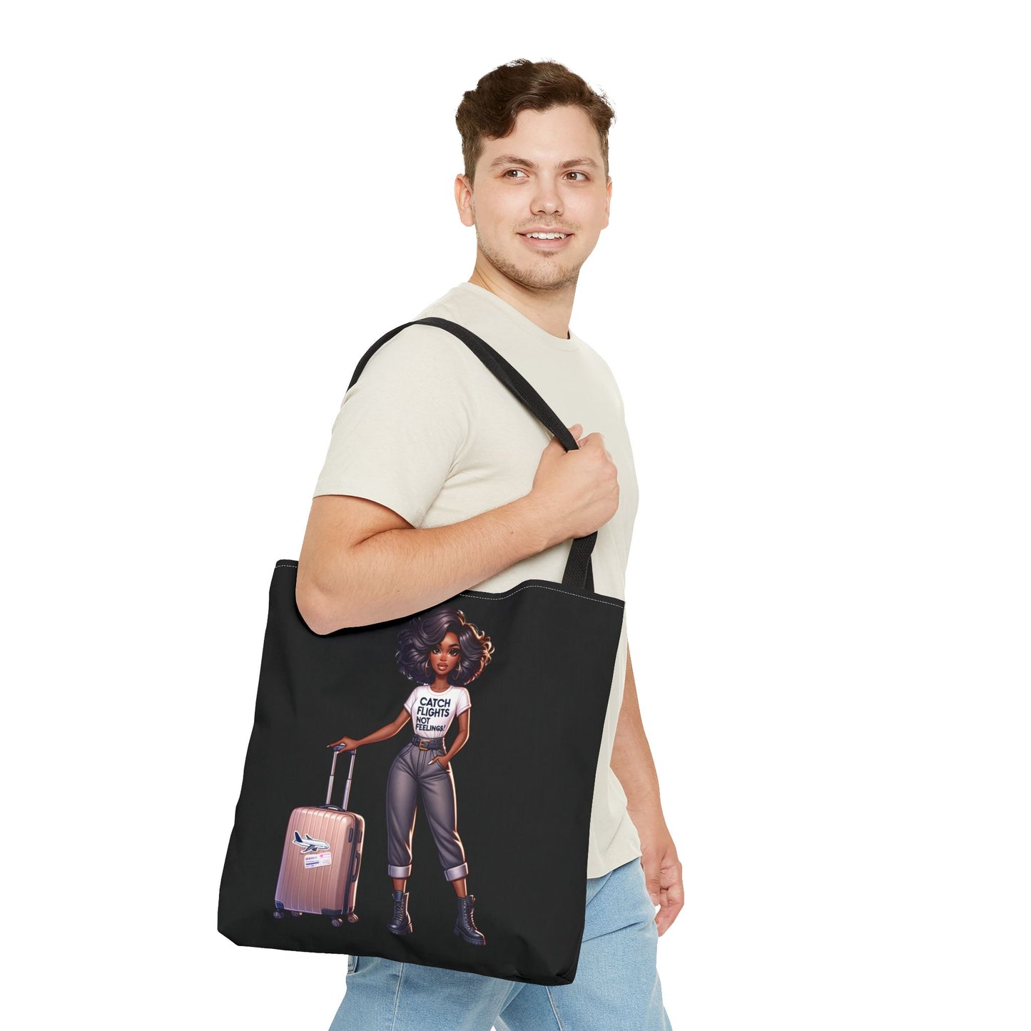 Catch Flights NOT Feelings Tote Bag (AOP)