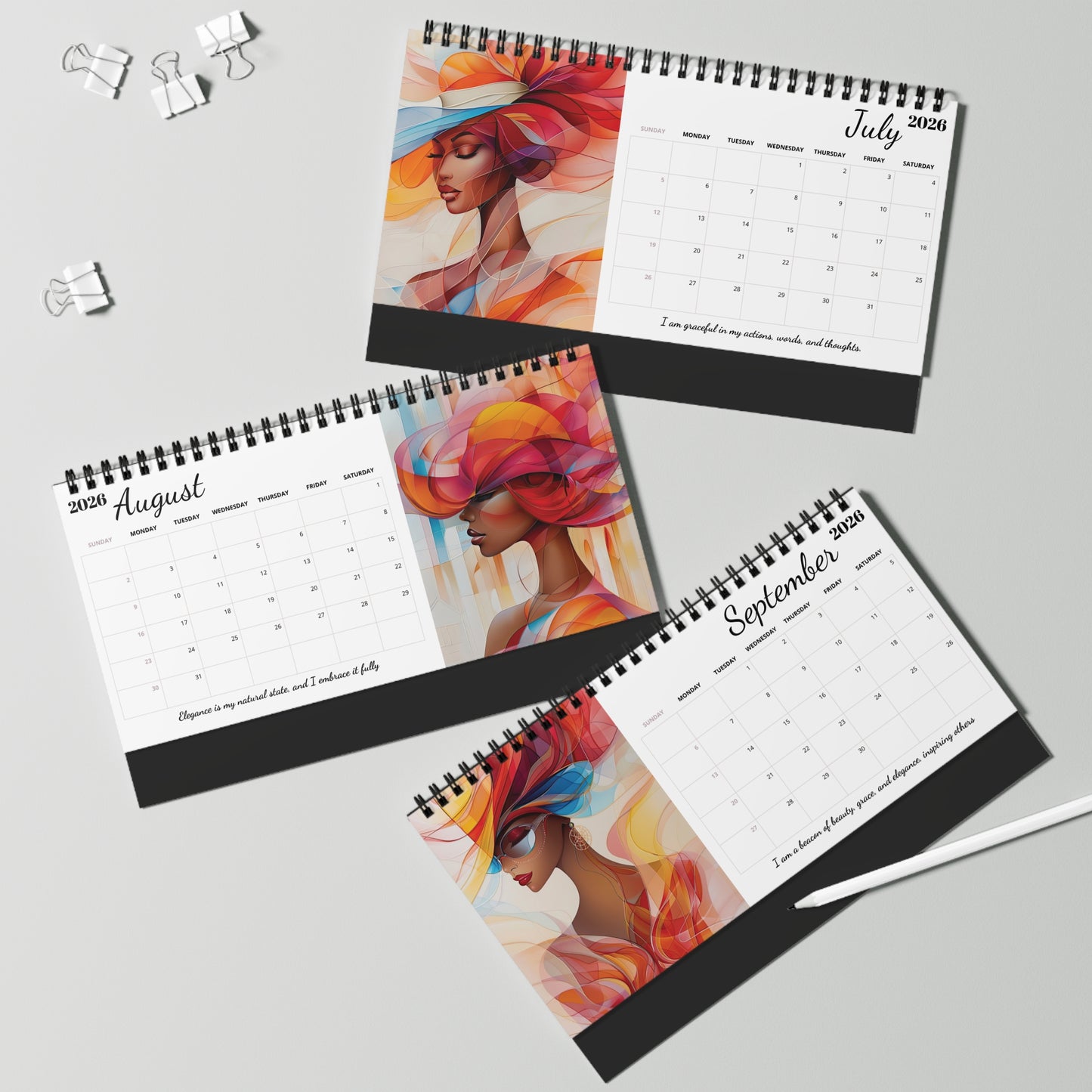 2026 Abstract Elegance Desktop Calendar