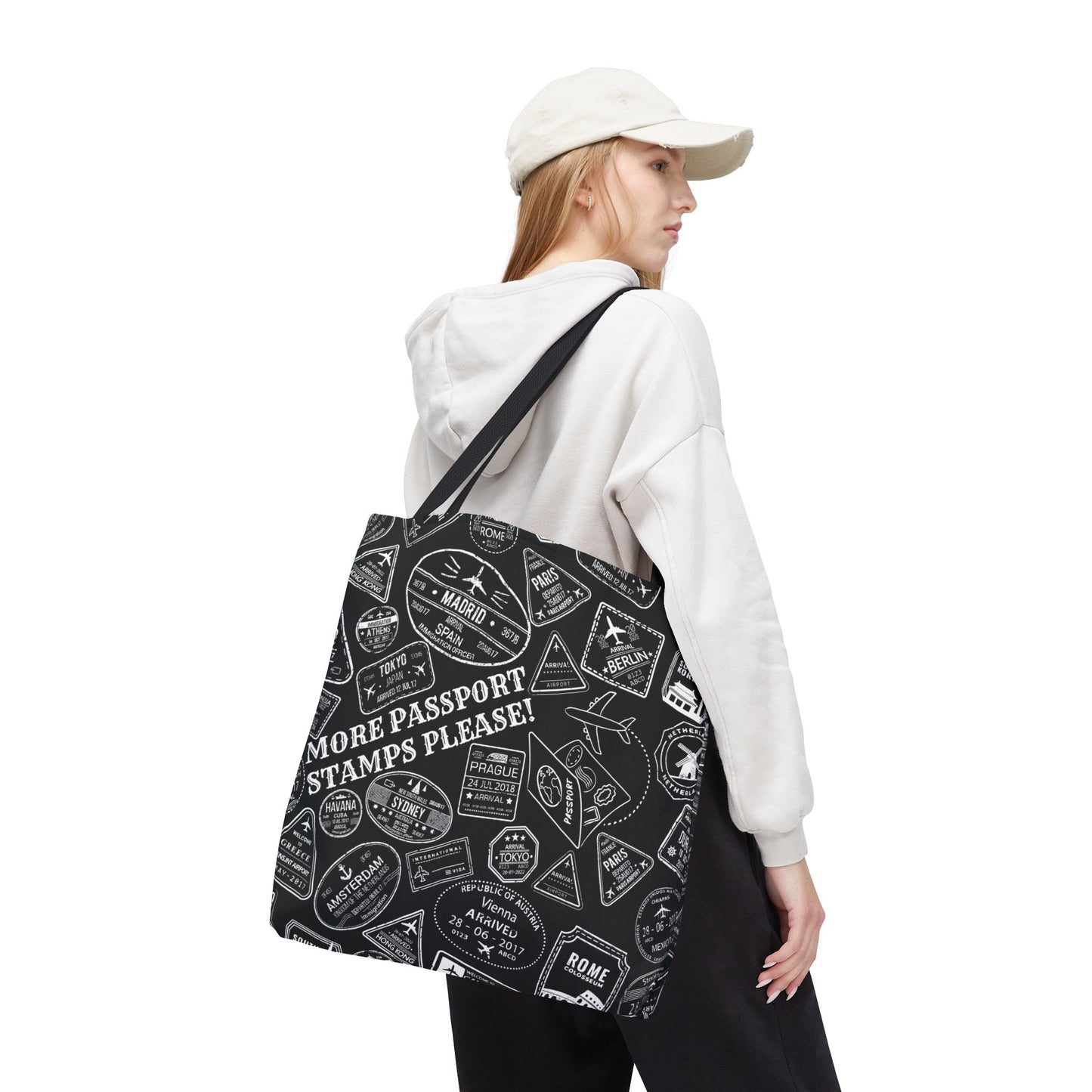 More Passport Stamps (B/W) Tote Bag (AOP)