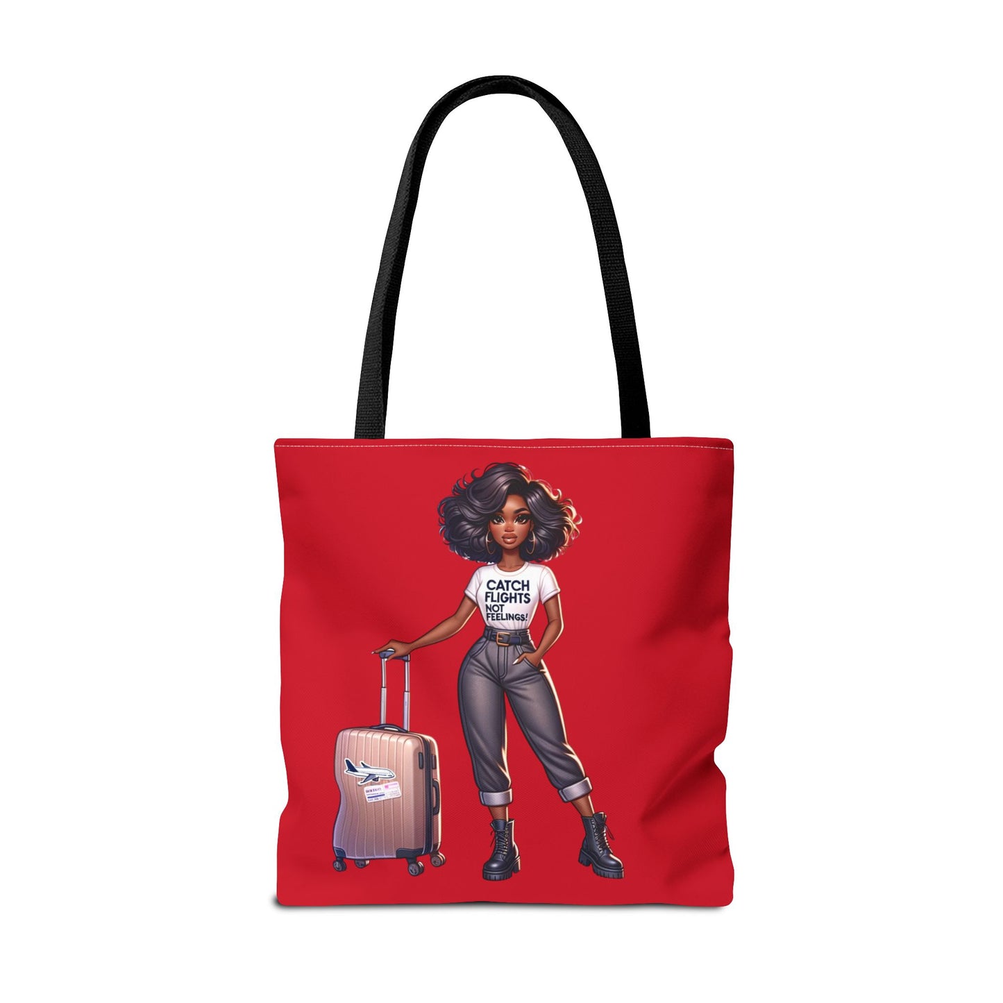 Catch Flights NOT Feelings RED Tote Bag (AOP)