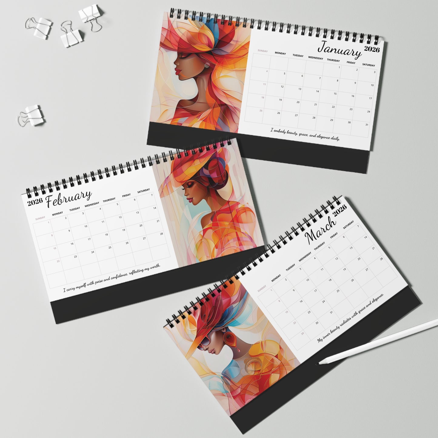 2026 Abstract Elegance Desktop Calendar