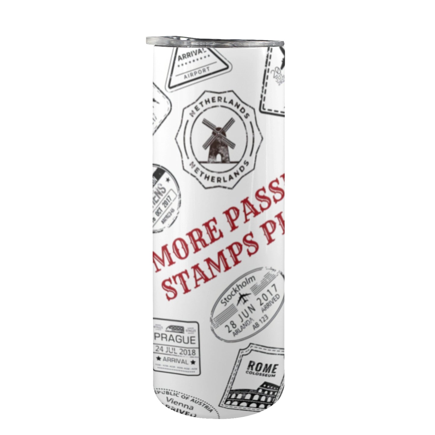 More Passport Stamps – 20oz Tall Skinny Tumbler with Lid & Stainless Steel Straw
