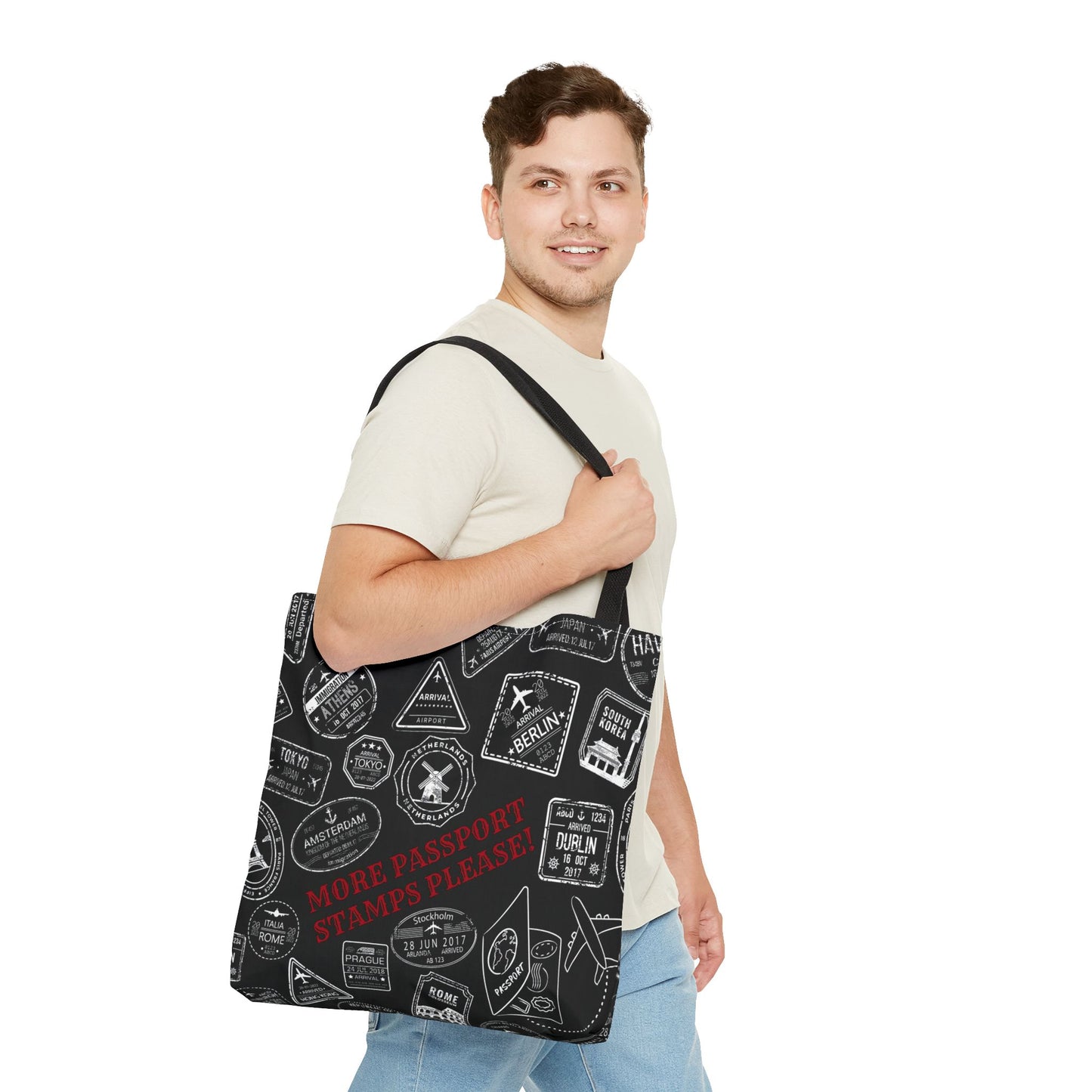 More Passport Stamps (blk) Tote Bag (AOP)