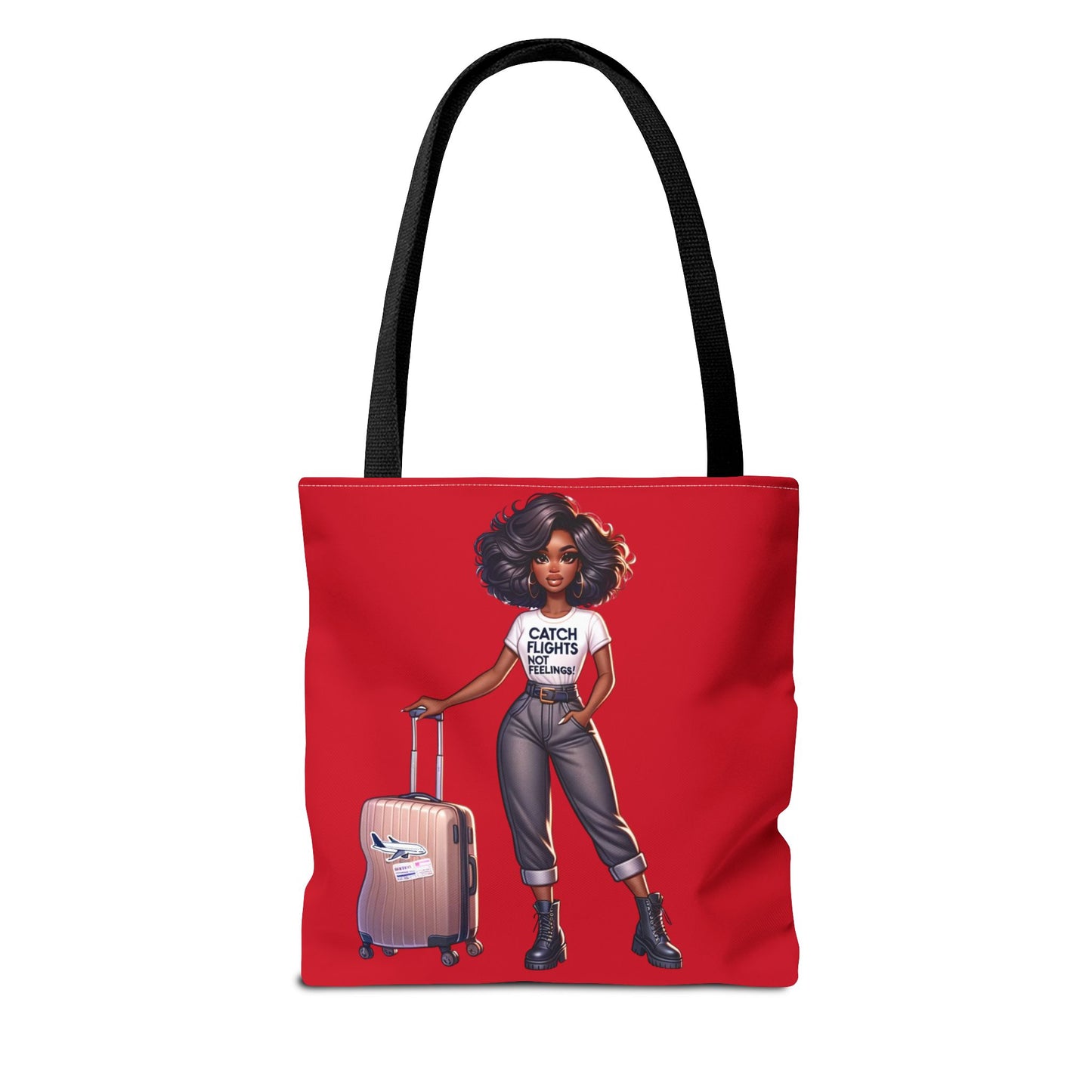 Catch Flights NOT Feelings RED Tote Bag (AOP)