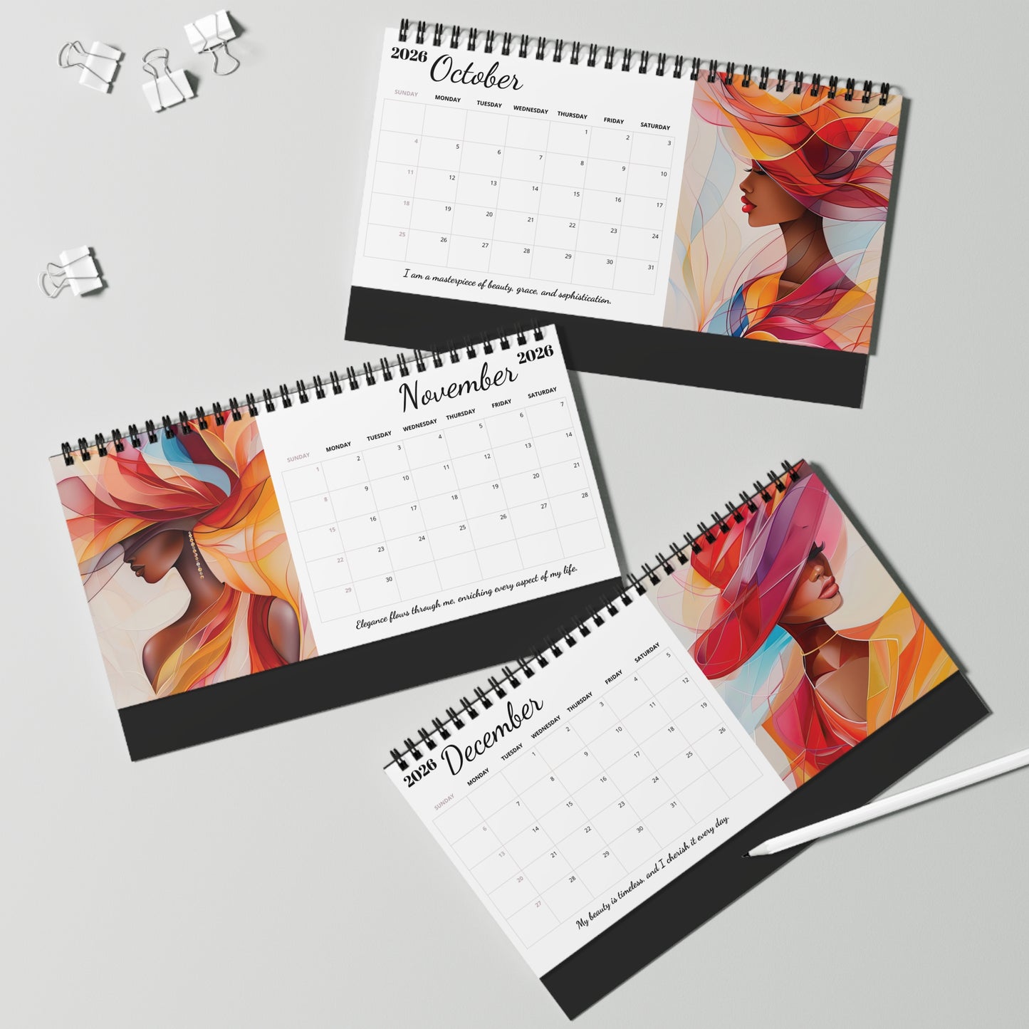 2026 Abstract Elegance Desktop Calendar