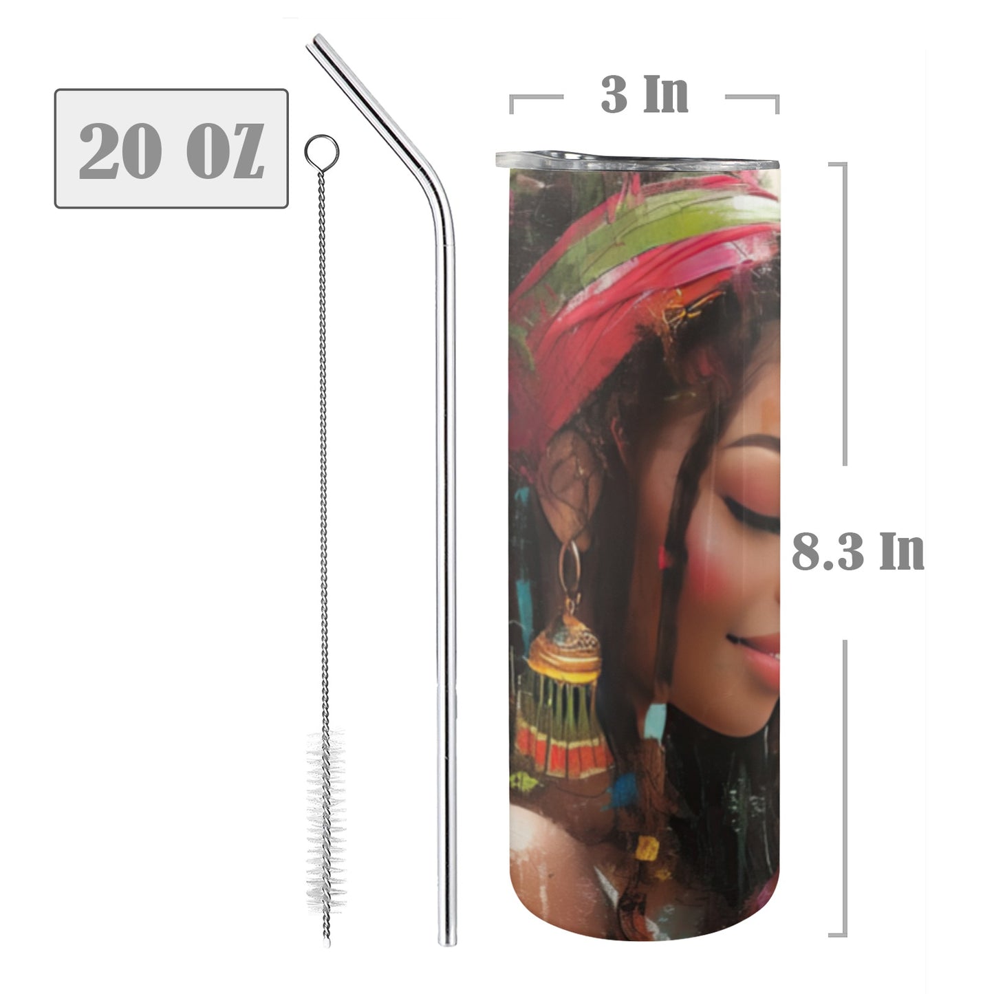 Serene Beauty – 20oz Tall Skinny Tumbler with Lid & Stainless Steel Straw