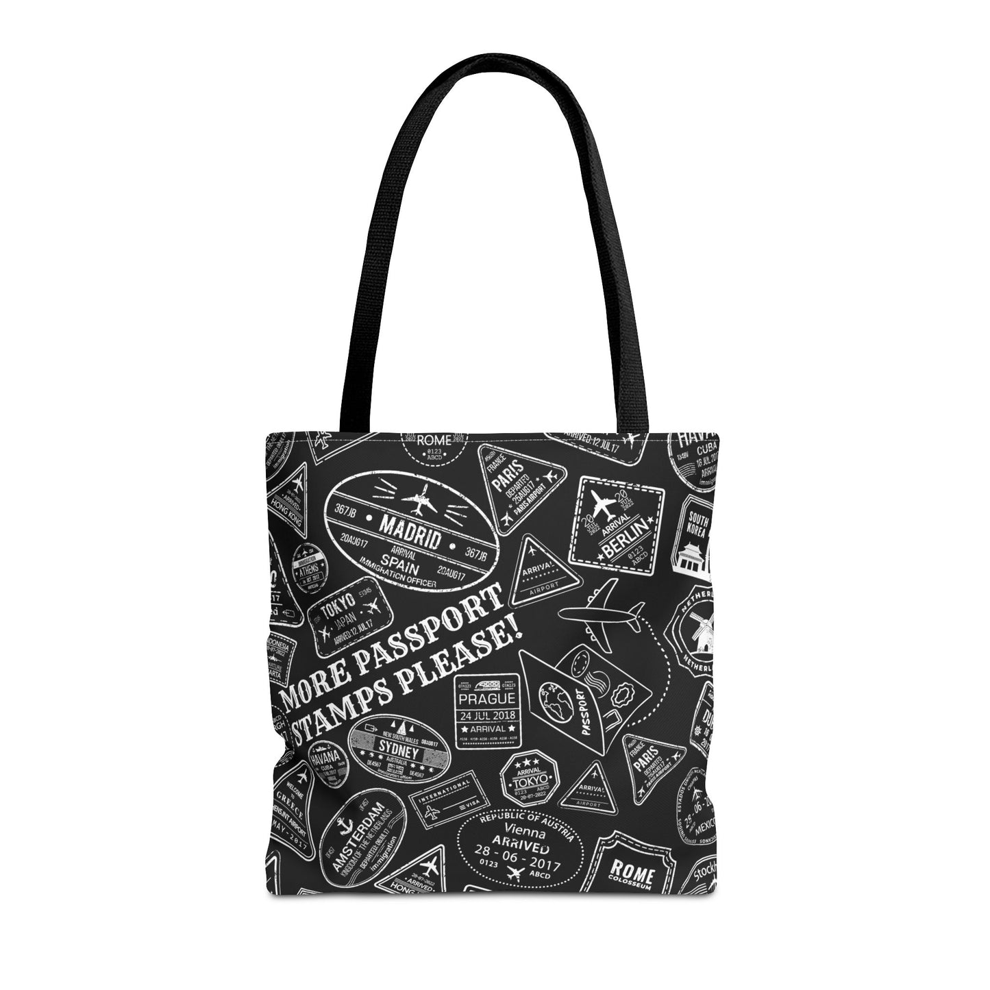 More Passport Stamps (B/W) Tote Bag (AOP)