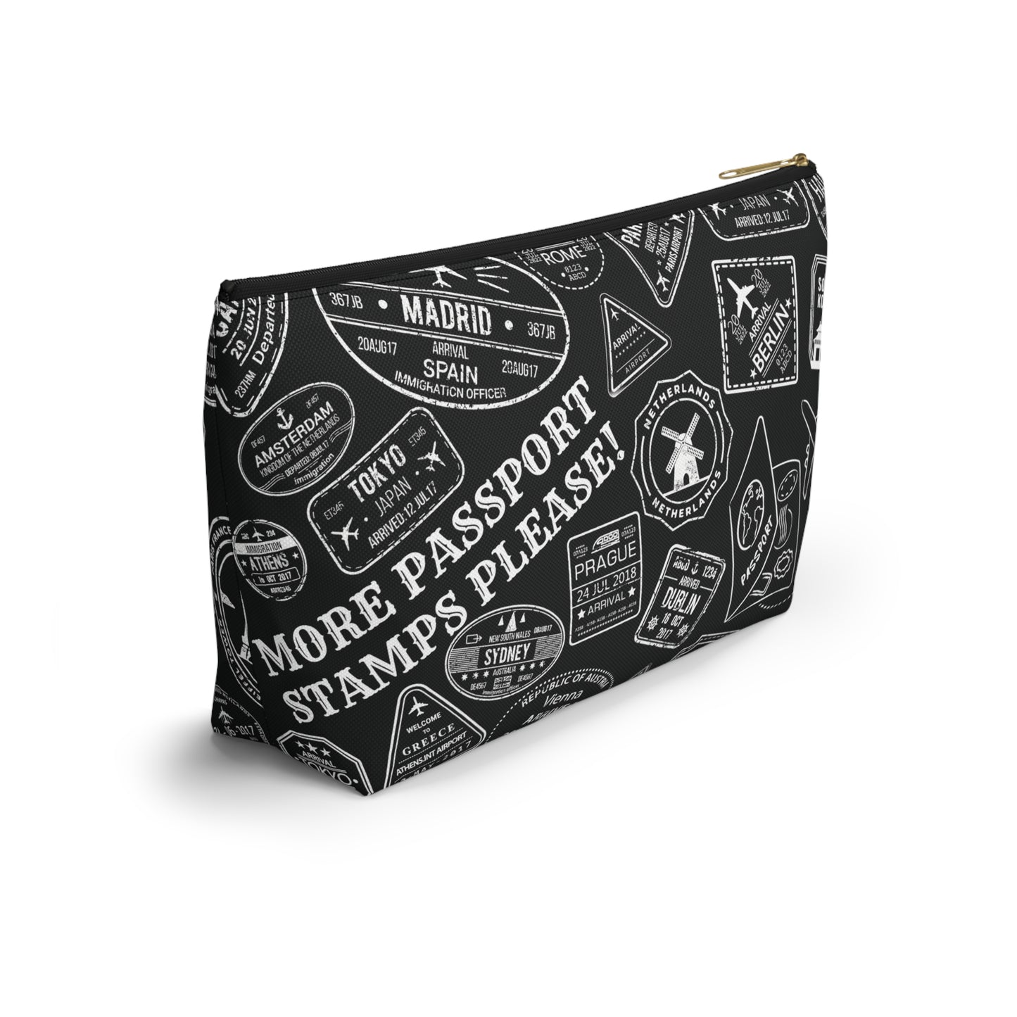 More Passport Stamps (b/w) Accessory Pouch w T-bottom