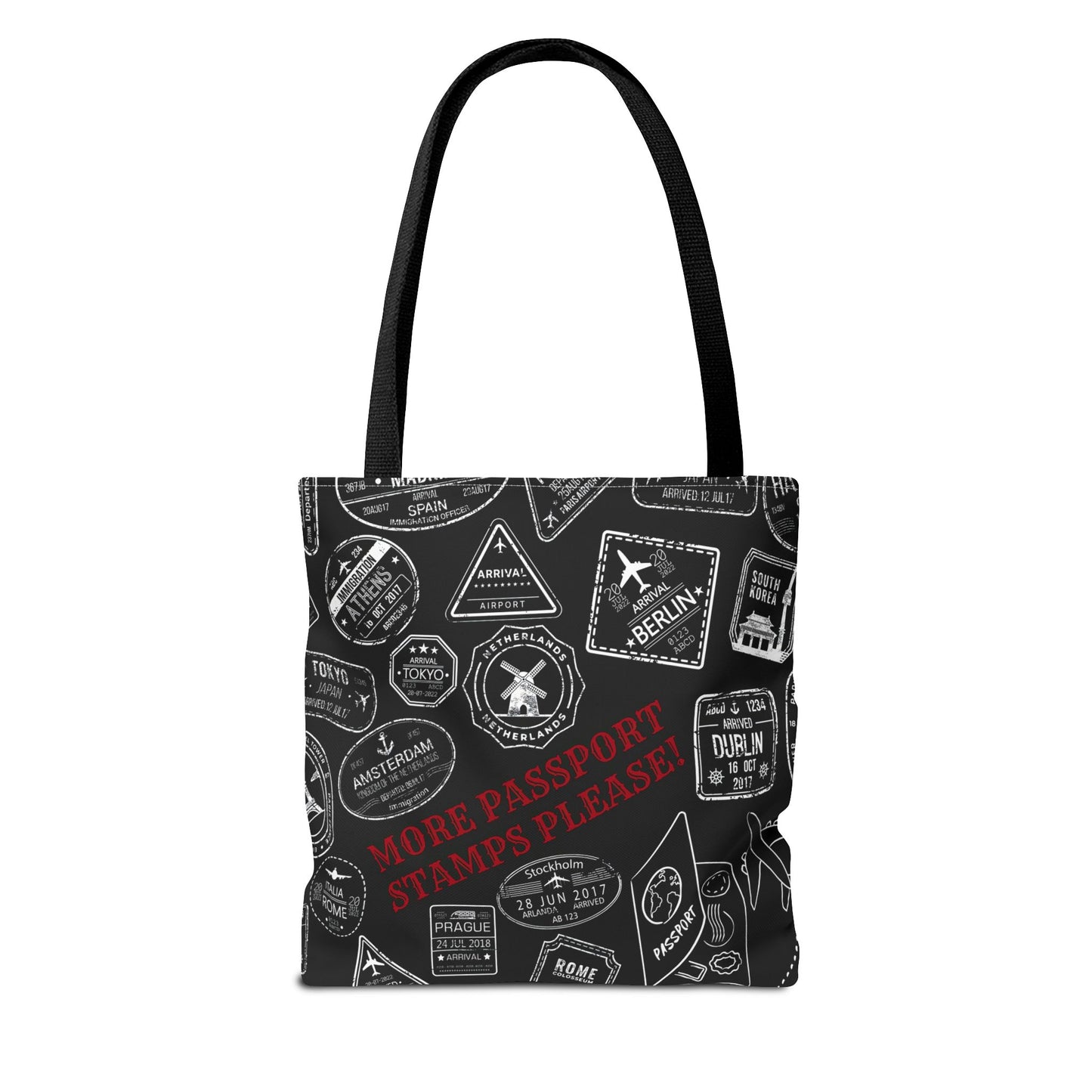 More Passport Stamps (blk) Tote Bag (AOP)