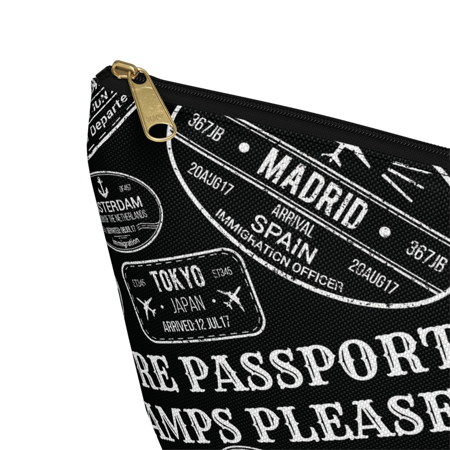 More Passport Stamps (b/w) Accessory Pouch w T-bottom