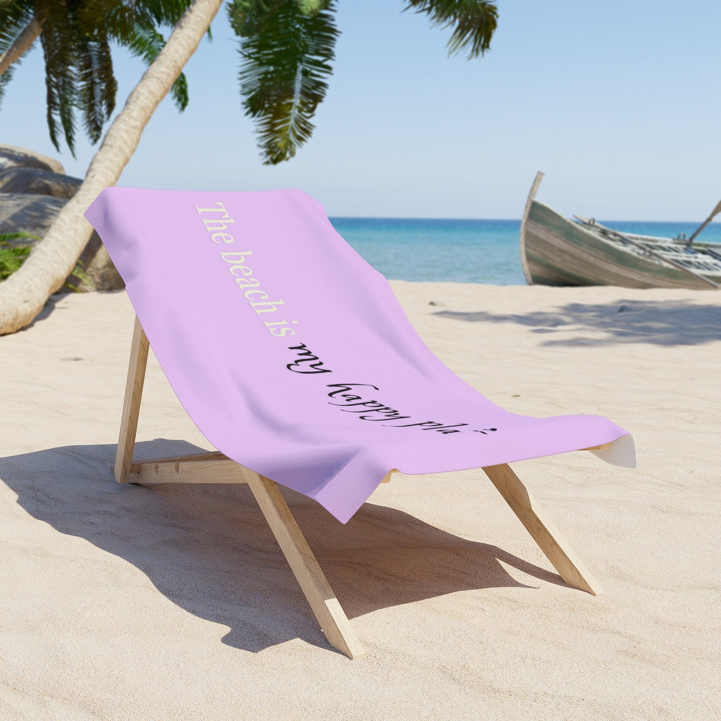 My Happy Place Beach Towel-pnk