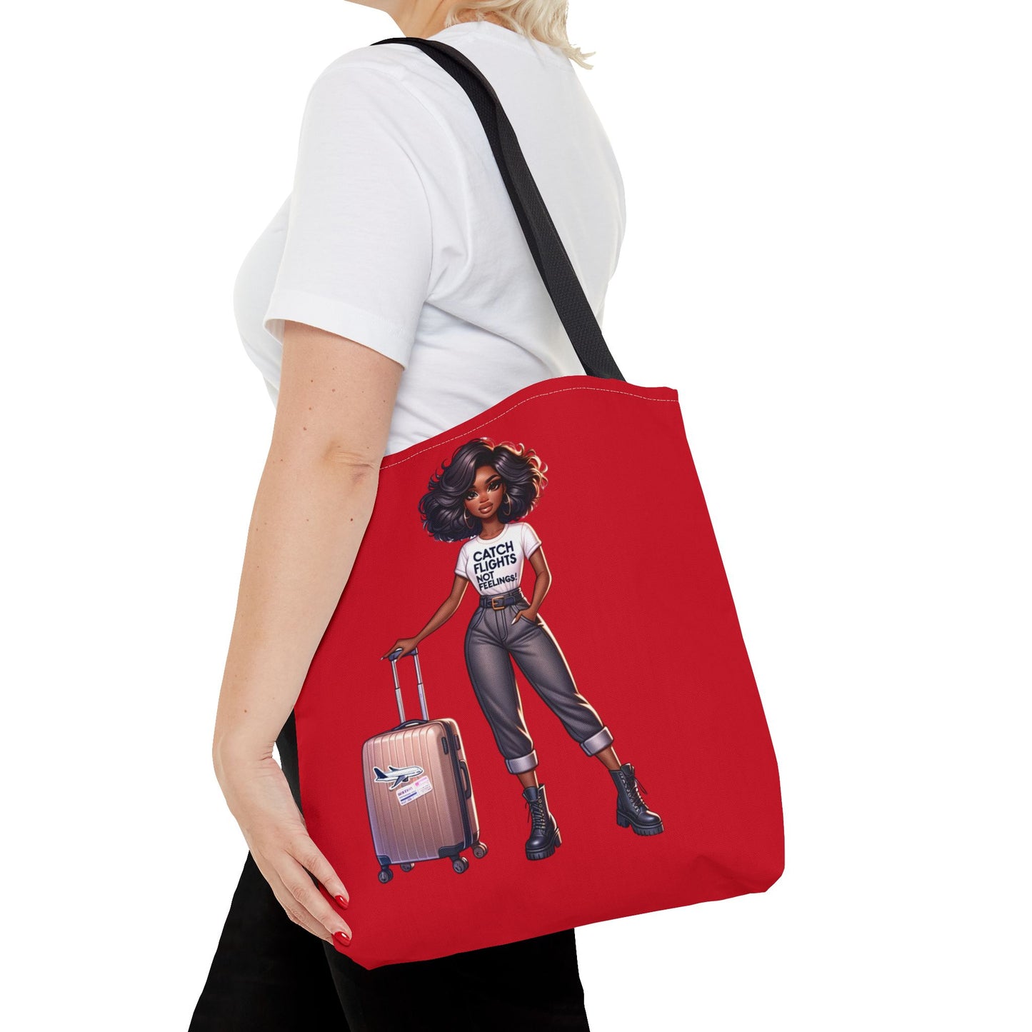 Catch Flights NOT Feelings RED Tote Bag (AOP)