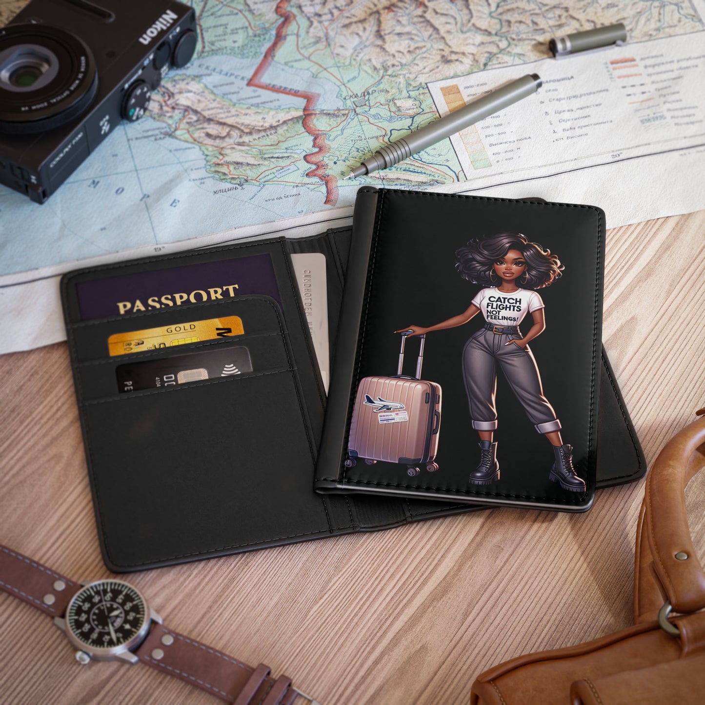 Catch Flights (blk) Passport Cover