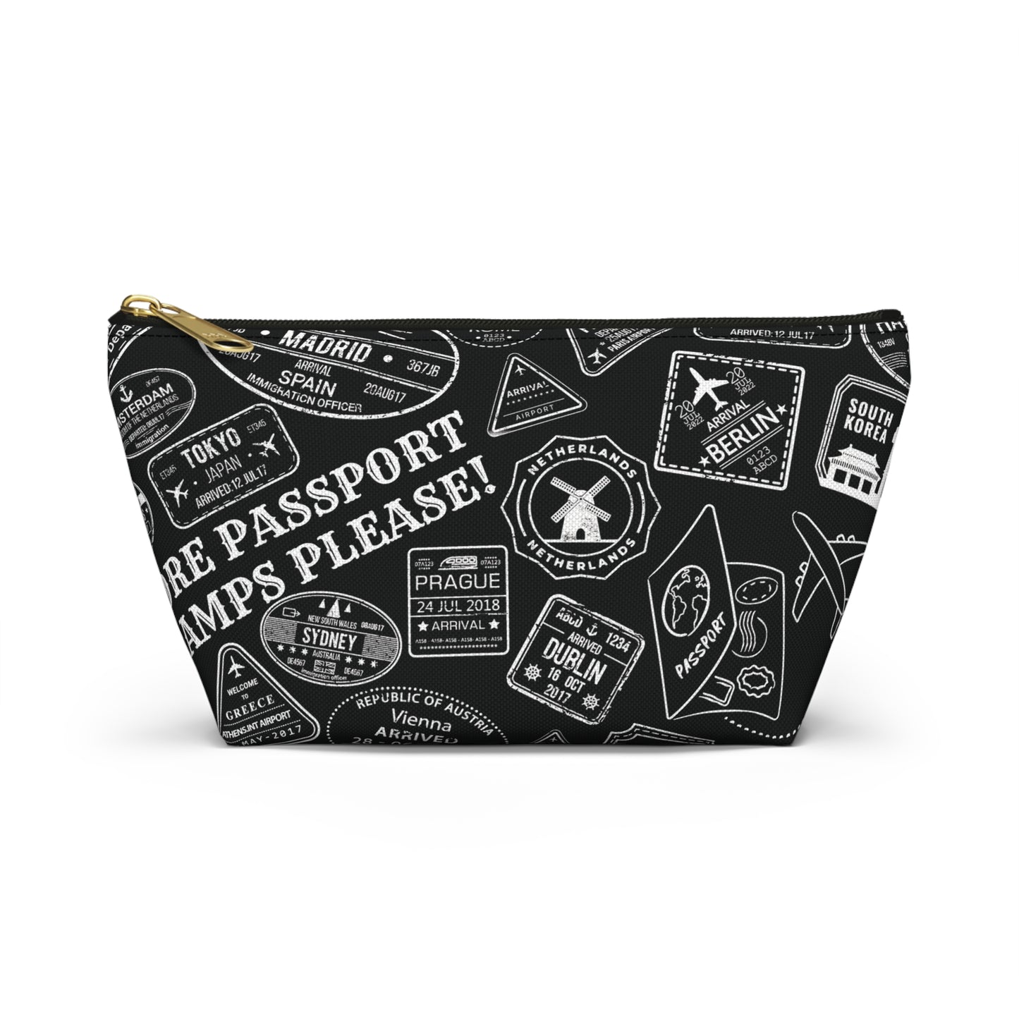 More Passport Stamps (b/w) Accessory Pouch w T-bottom