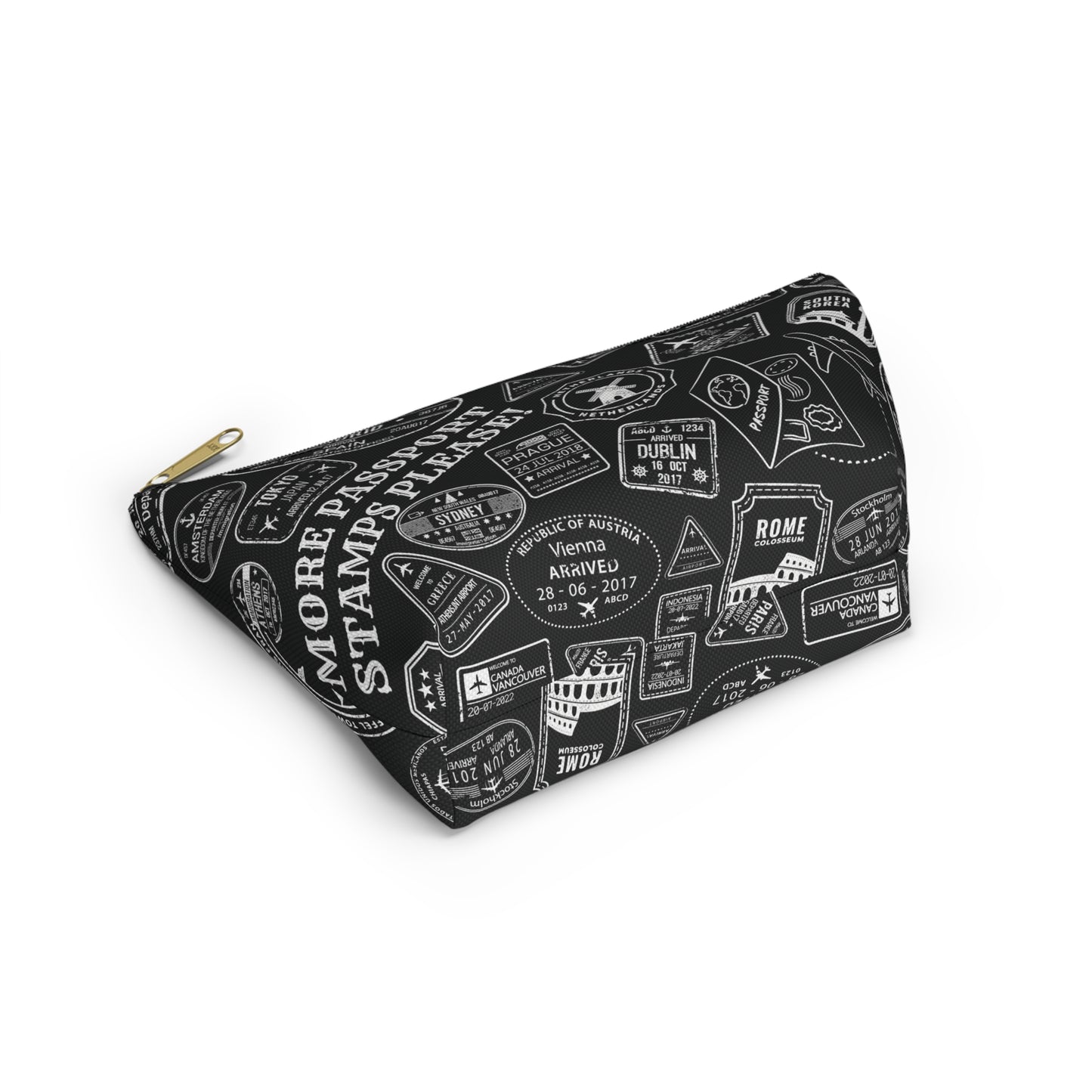 More Passport Stamps (b/w) Accessory Pouch w T-bottom