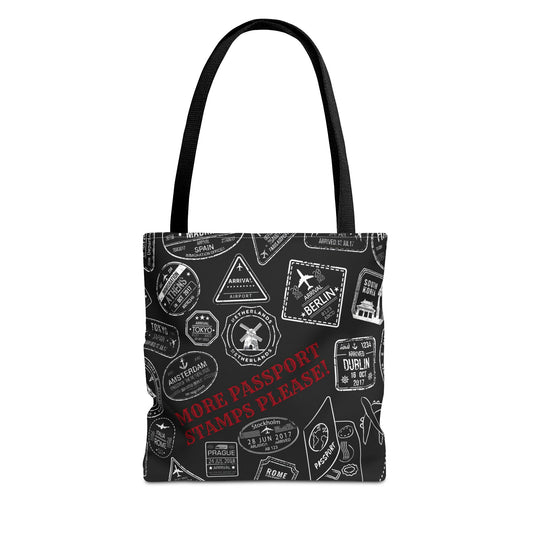 More Passport Stamps (blk) Tote Bag (AOP)