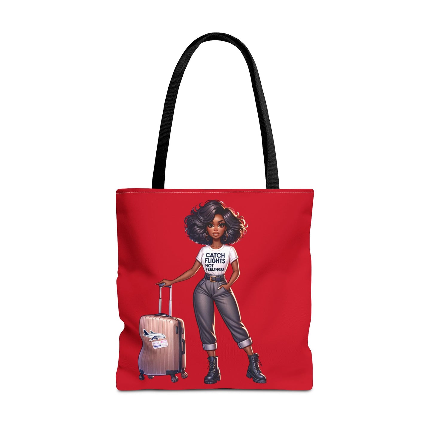 Catch Flights NOT Feelings RED Tote Bag (AOP)