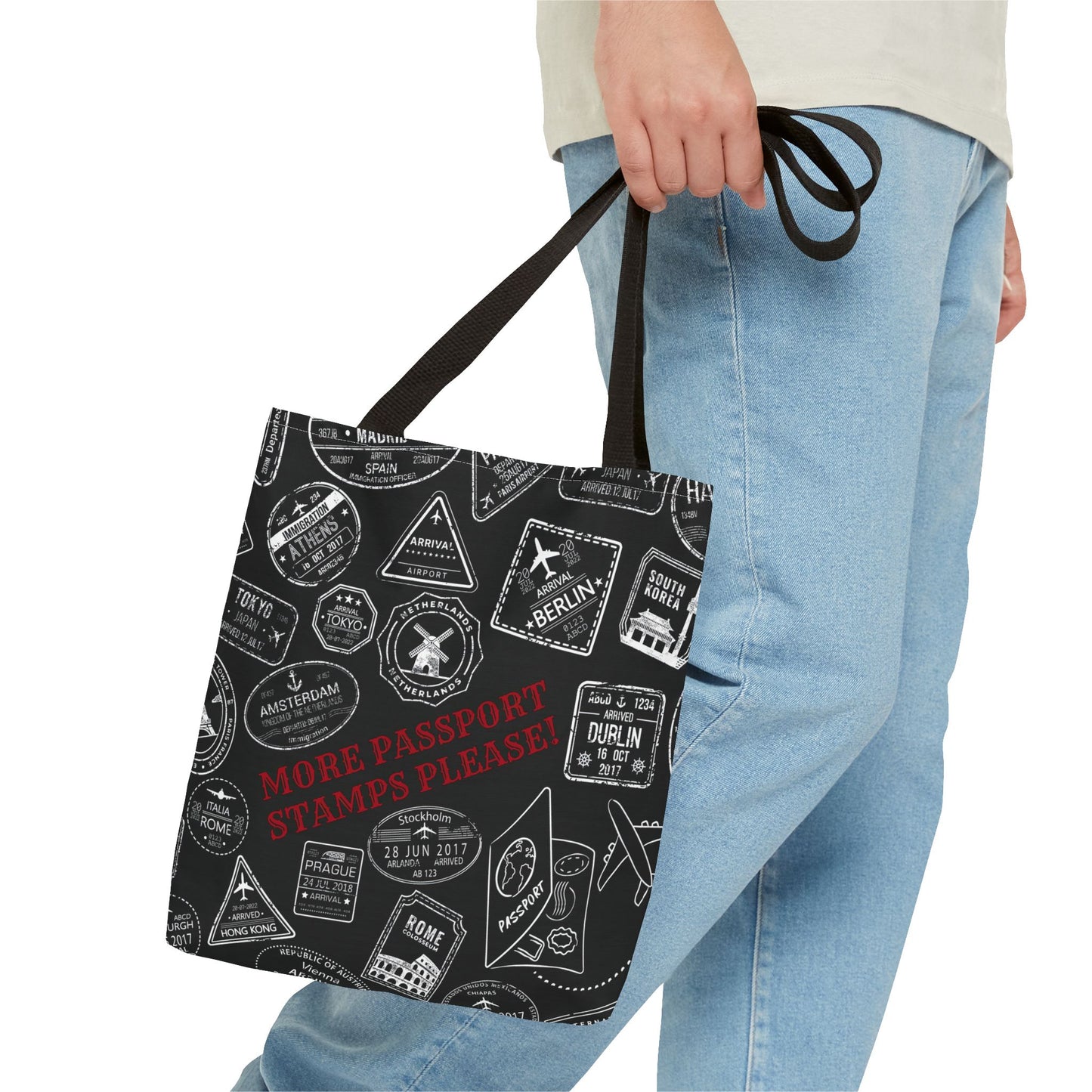 More Passport Stamps (blk) Tote Bag (AOP)