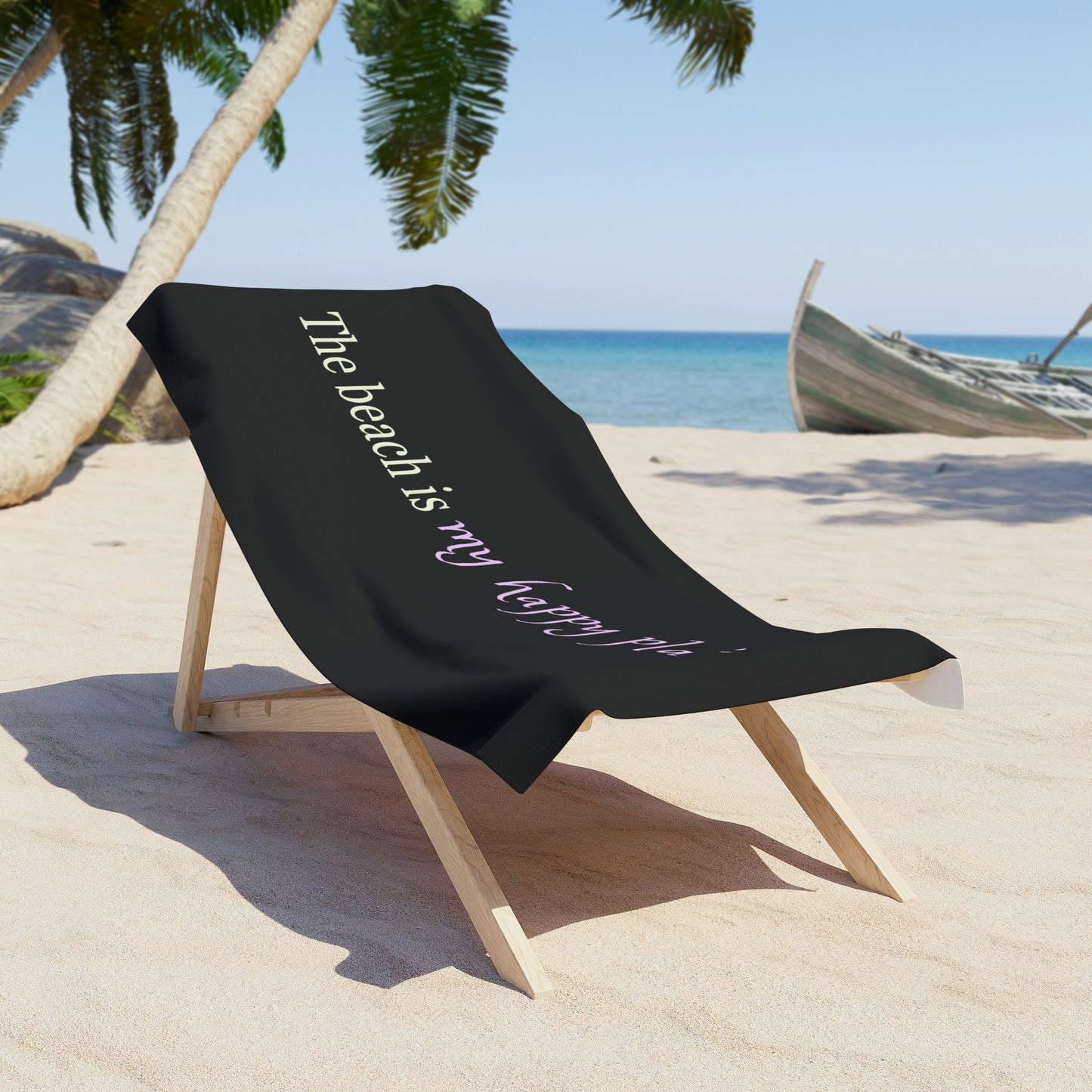 My Happy Place Beach Towel-blk