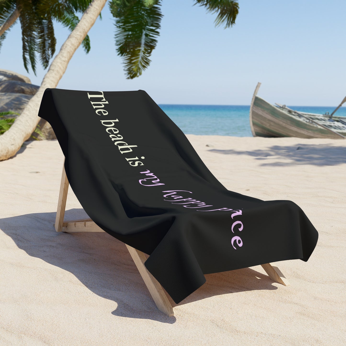 My Happy Place Beach Towel-blk