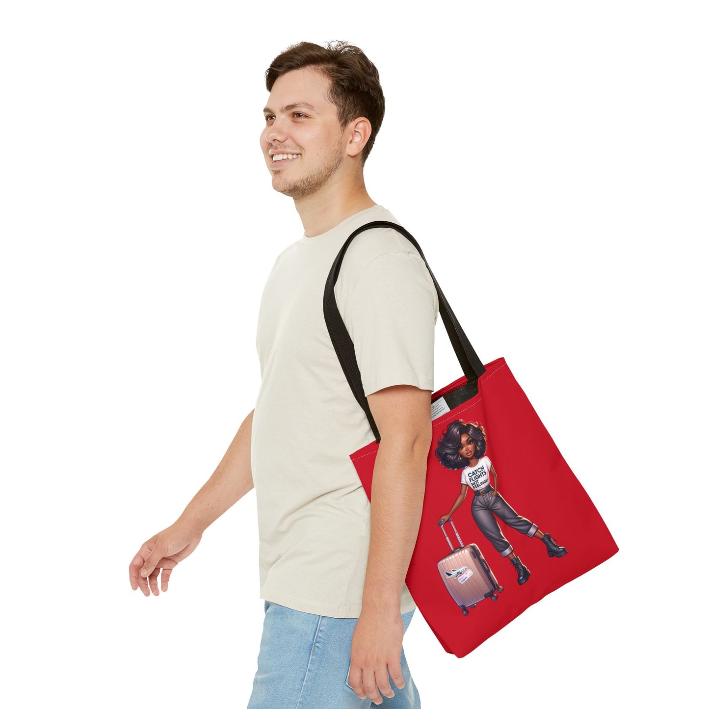 Catch Flights NOT Feelings RED Tote Bag (AOP)