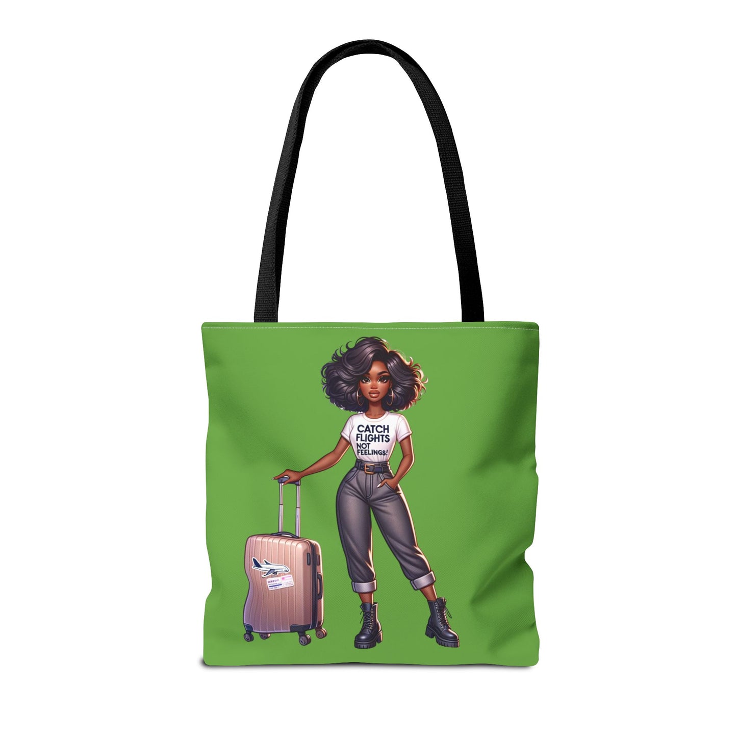 Catch Flights NOT Feelings Green Tote Bag (AOP)