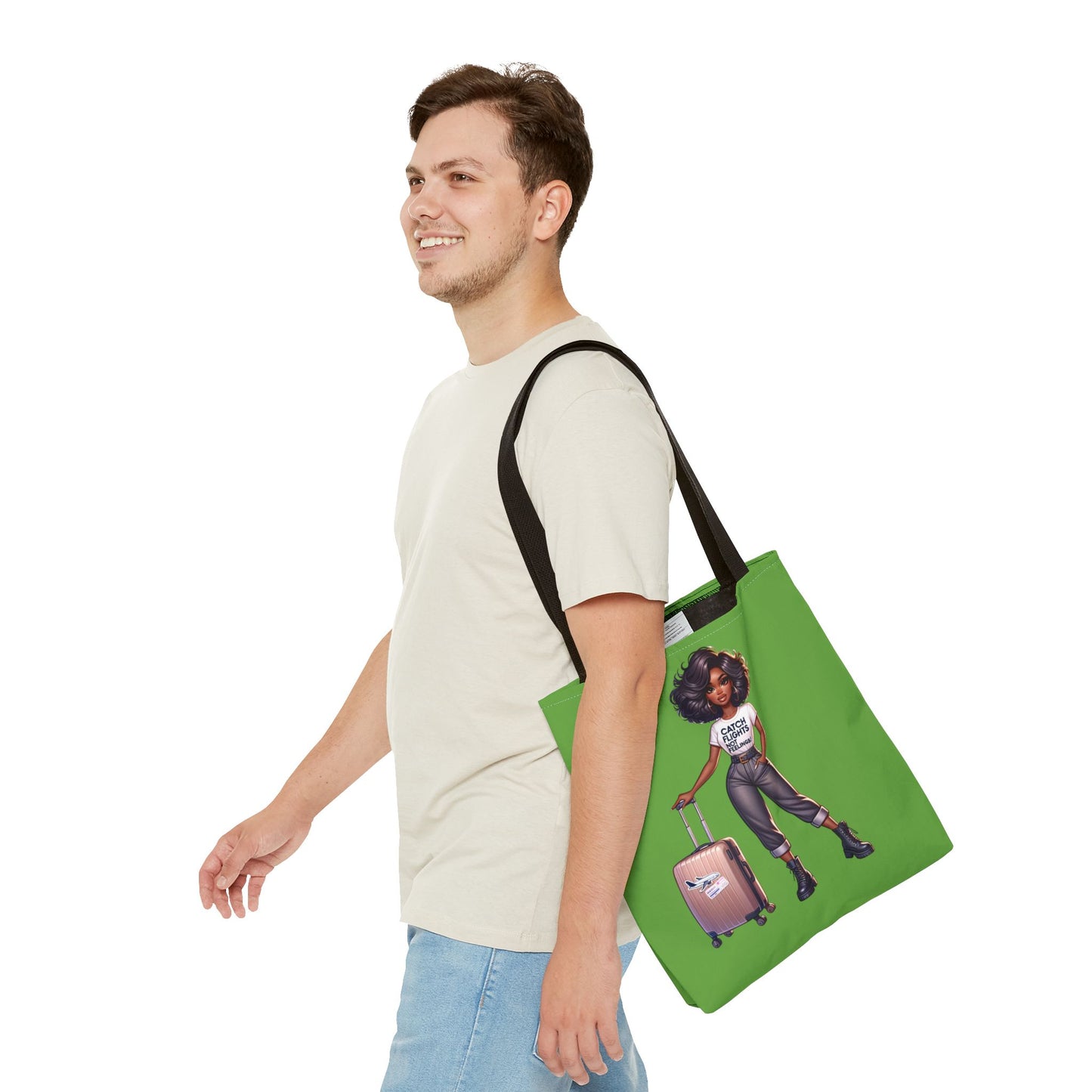 Catch Flights NOT Feelings Green Tote Bag (AOP)