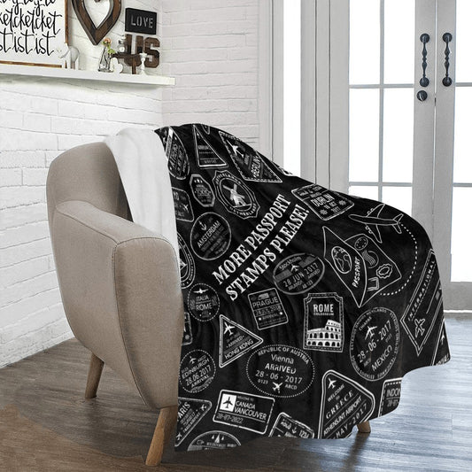 More Passport Stamps (blk) Ultra-Soft Micro Fleece Blanket 50"x60"