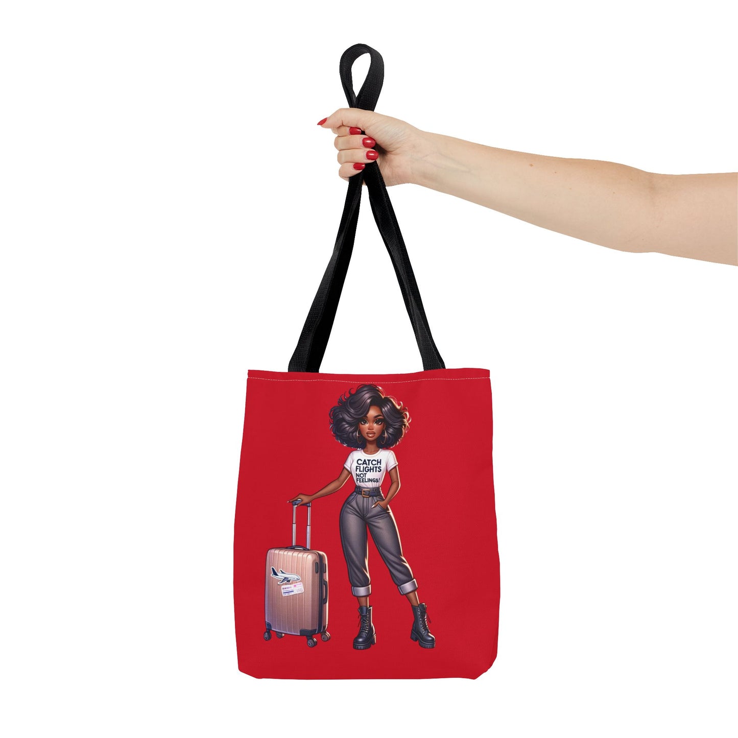 Catch Flights NOT Feelings RED Tote Bag (AOP)