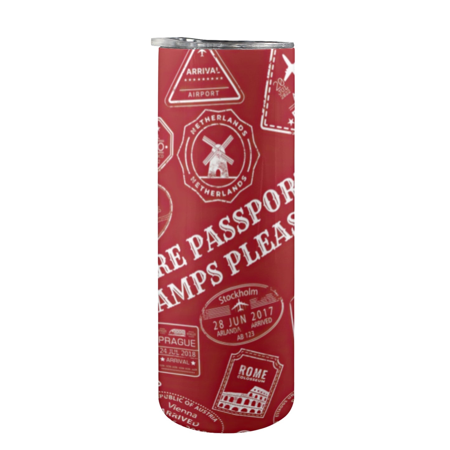 More Passport Stamps – 20oz Tall Skinny Tumbler with Lid & Stainless Steel Straw