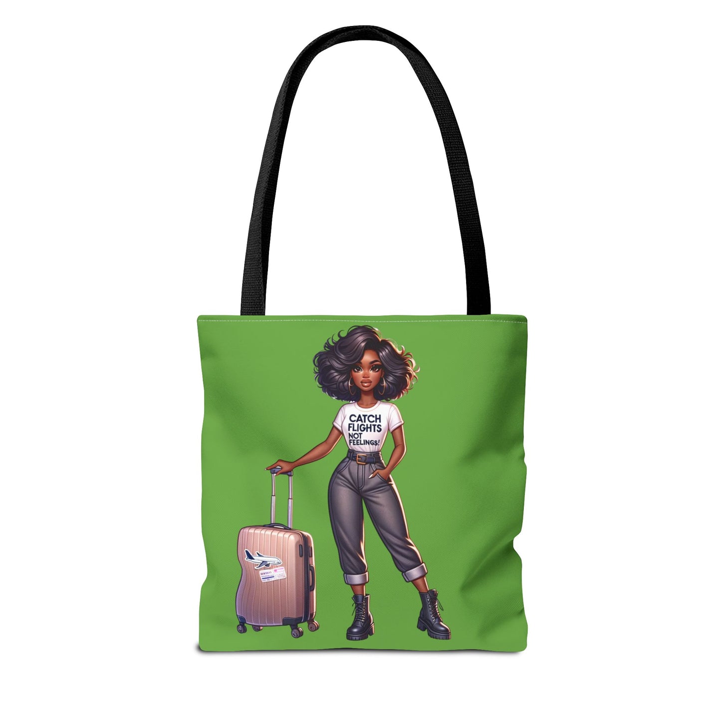 Catch Flights NOT Feelings Green Tote Bag (AOP)