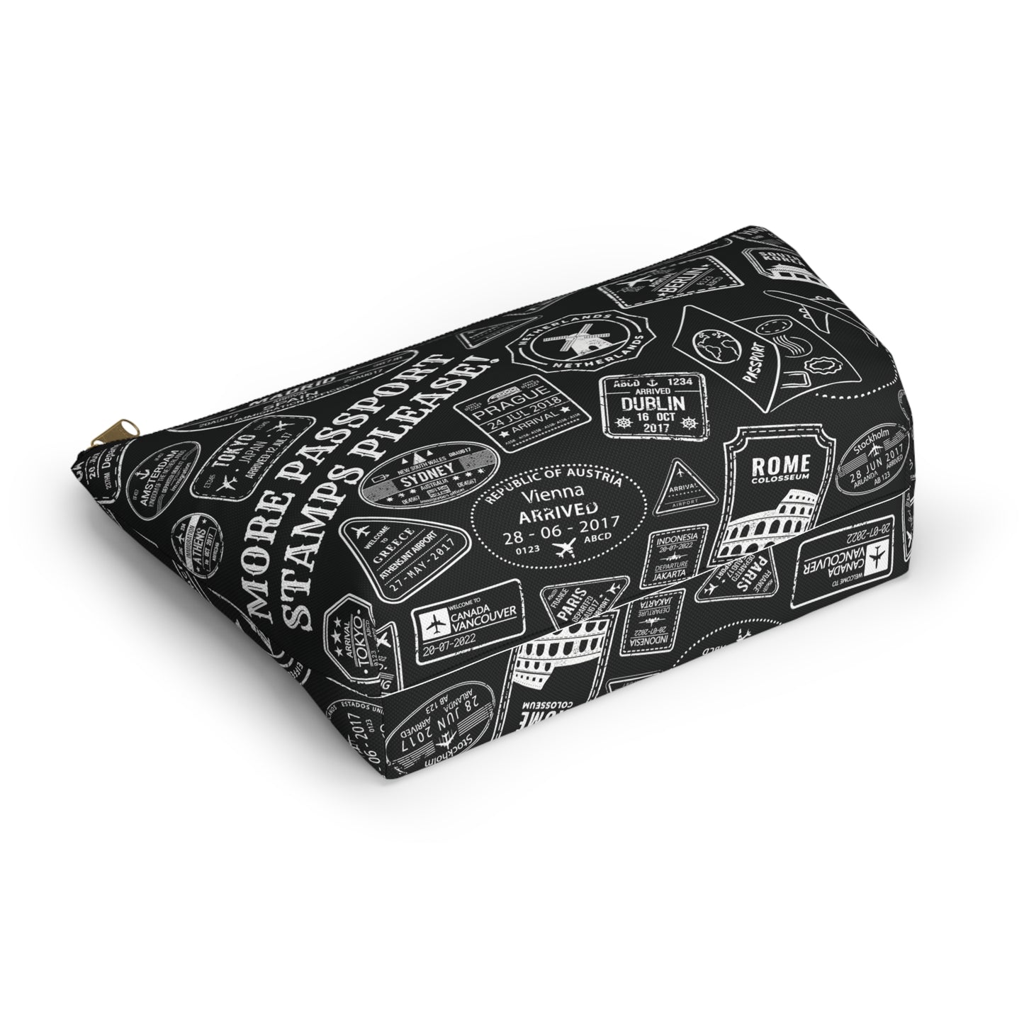 More Passport Stamps (b/w) Accessory Pouch w T-bottom