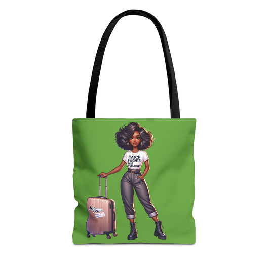 Catch Flights NOT Feelings Green Tote Bag (AOP)