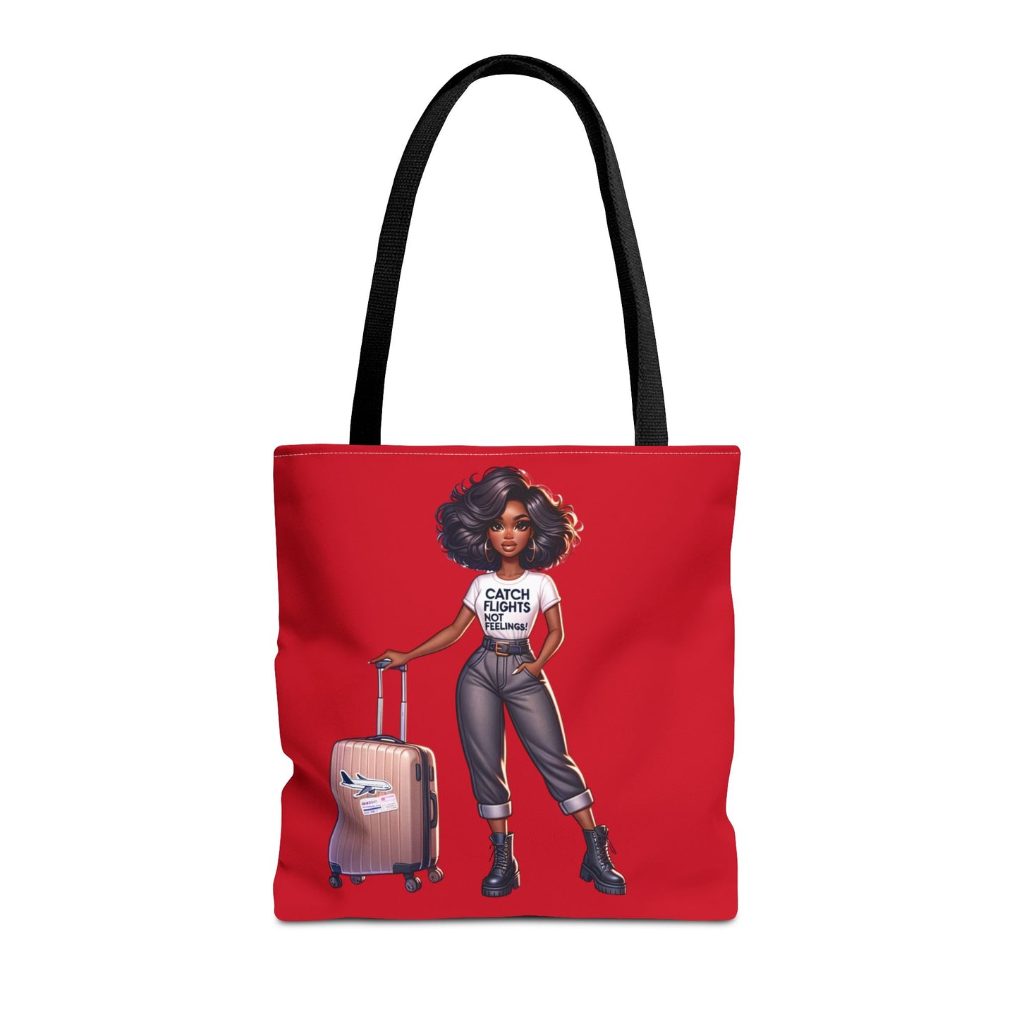 Catch Flights NOT Feelings RED Tote Bag (AOP)