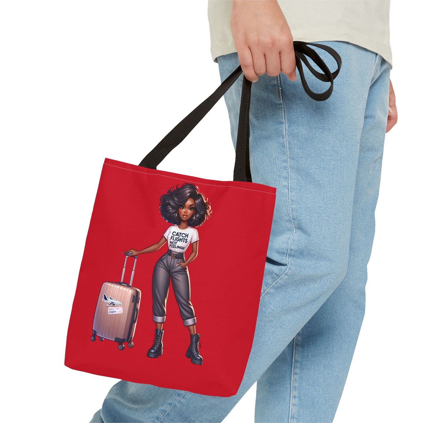 Catch Flights NOT Feelings RED Tote Bag (AOP)