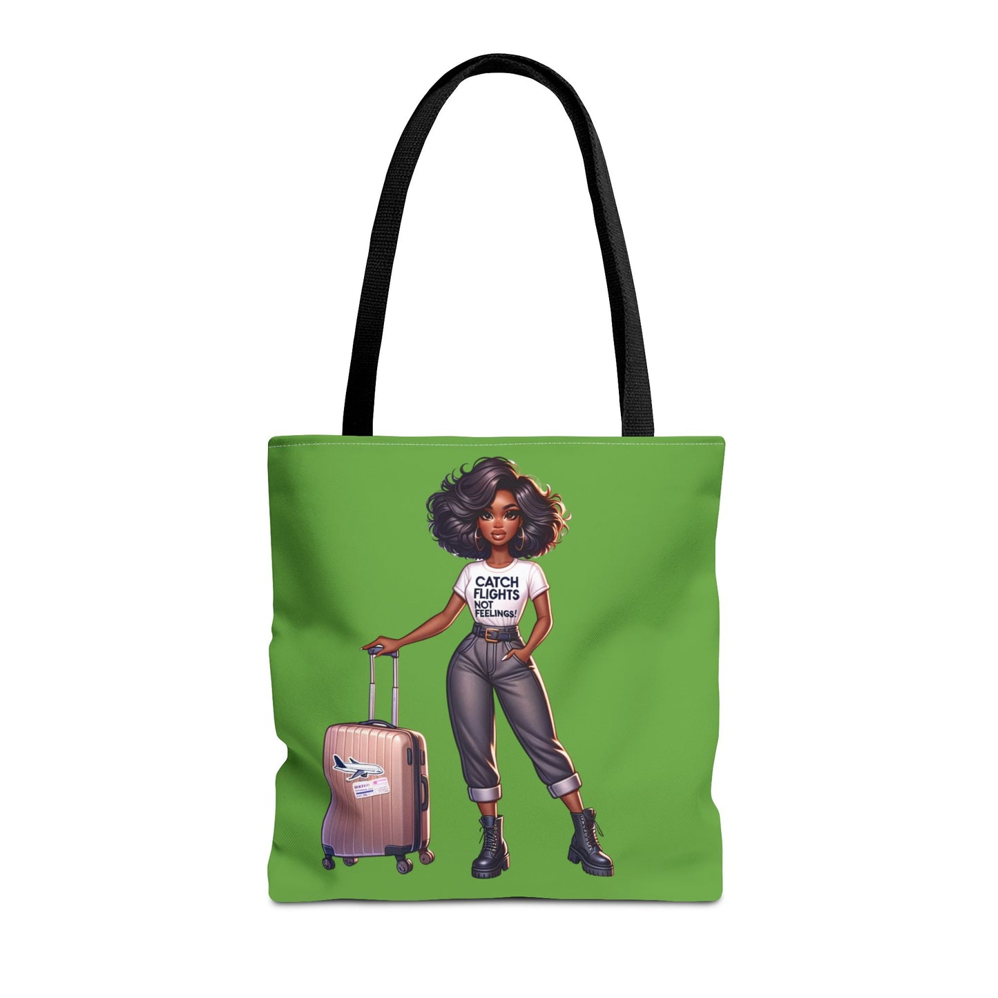 Catch Flights NOT Feelings Green Tote Bag (AOP)