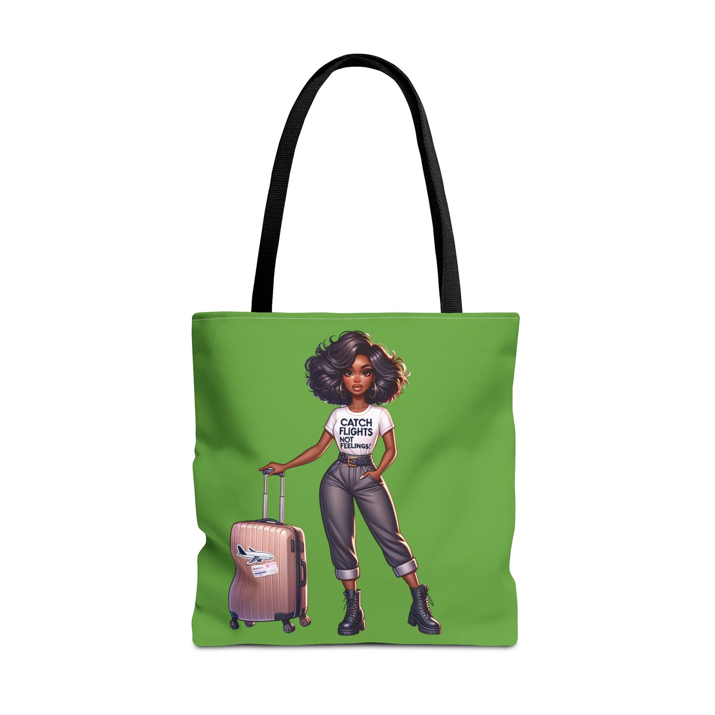 Catch Flights NOT Feelings Green Tote Bag (AOP)