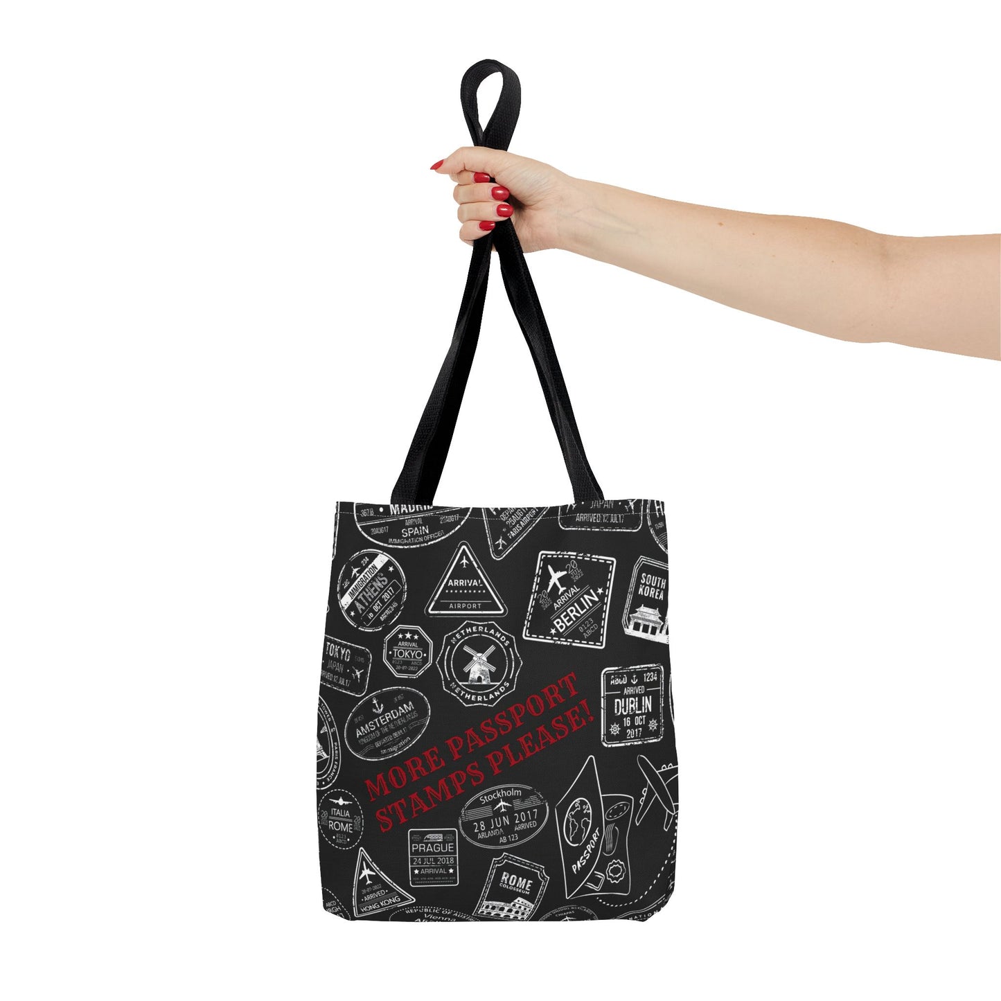 More Passport Stamps (blk) Tote Bag (AOP)