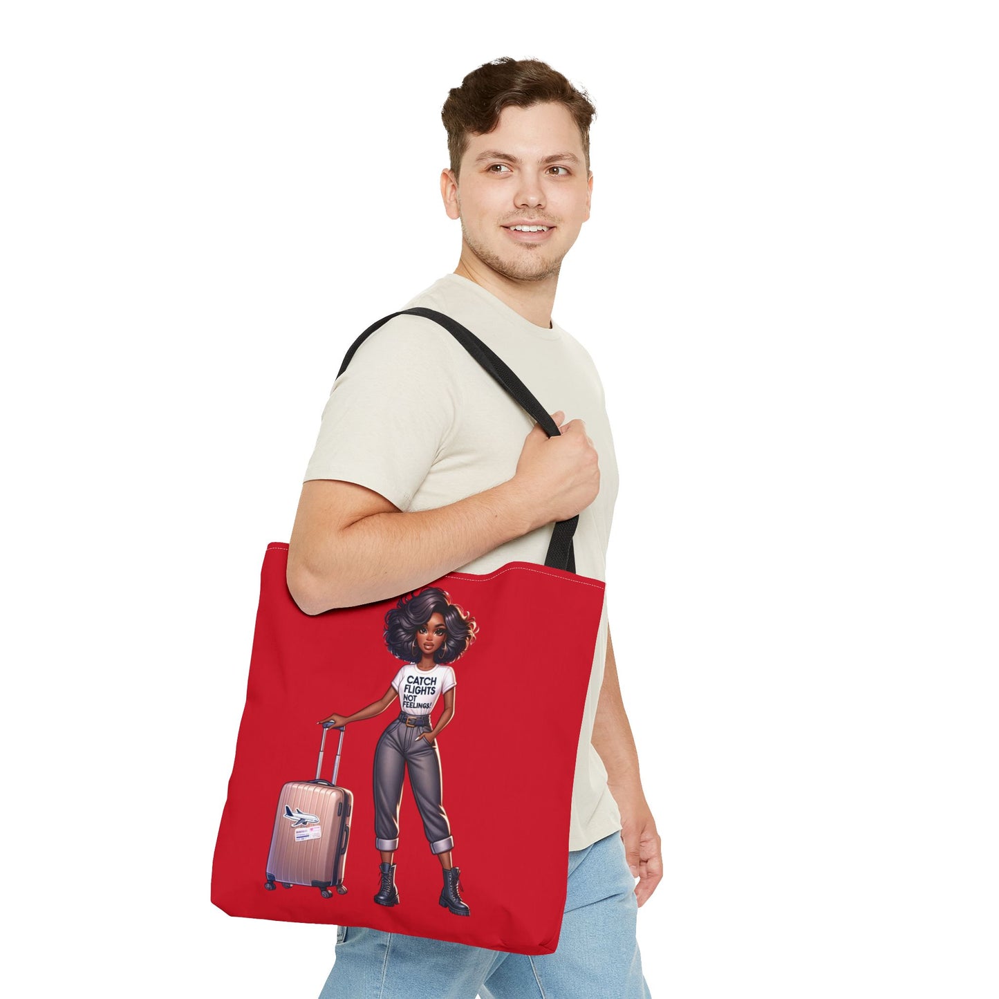 Catch Flights NOT Feelings RED Tote Bag (AOP)
