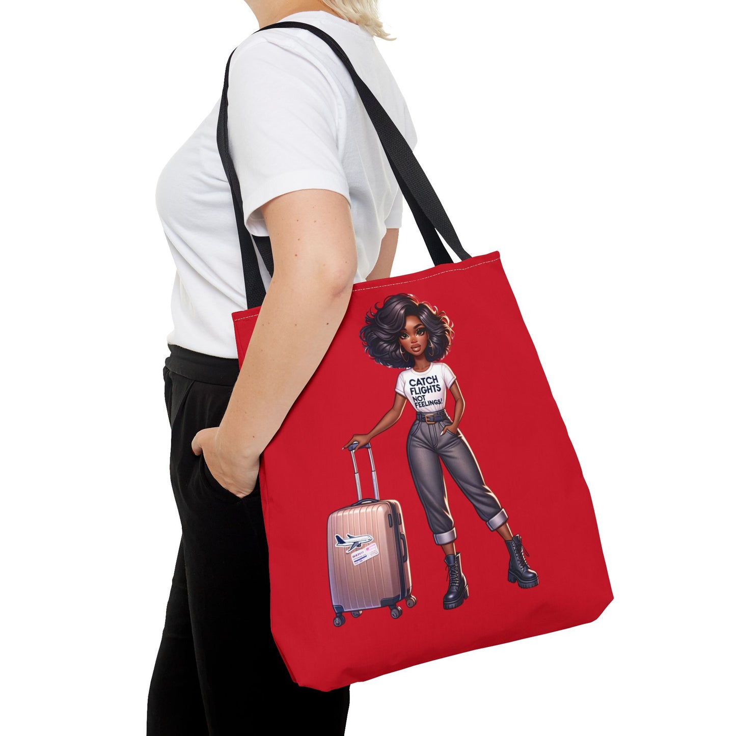 Catch Flights NOT Feelings RED Tote Bag (AOP)