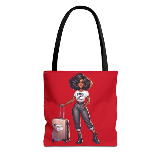 Catch Flights NOT Feelings RED Tote Bag (AOP)