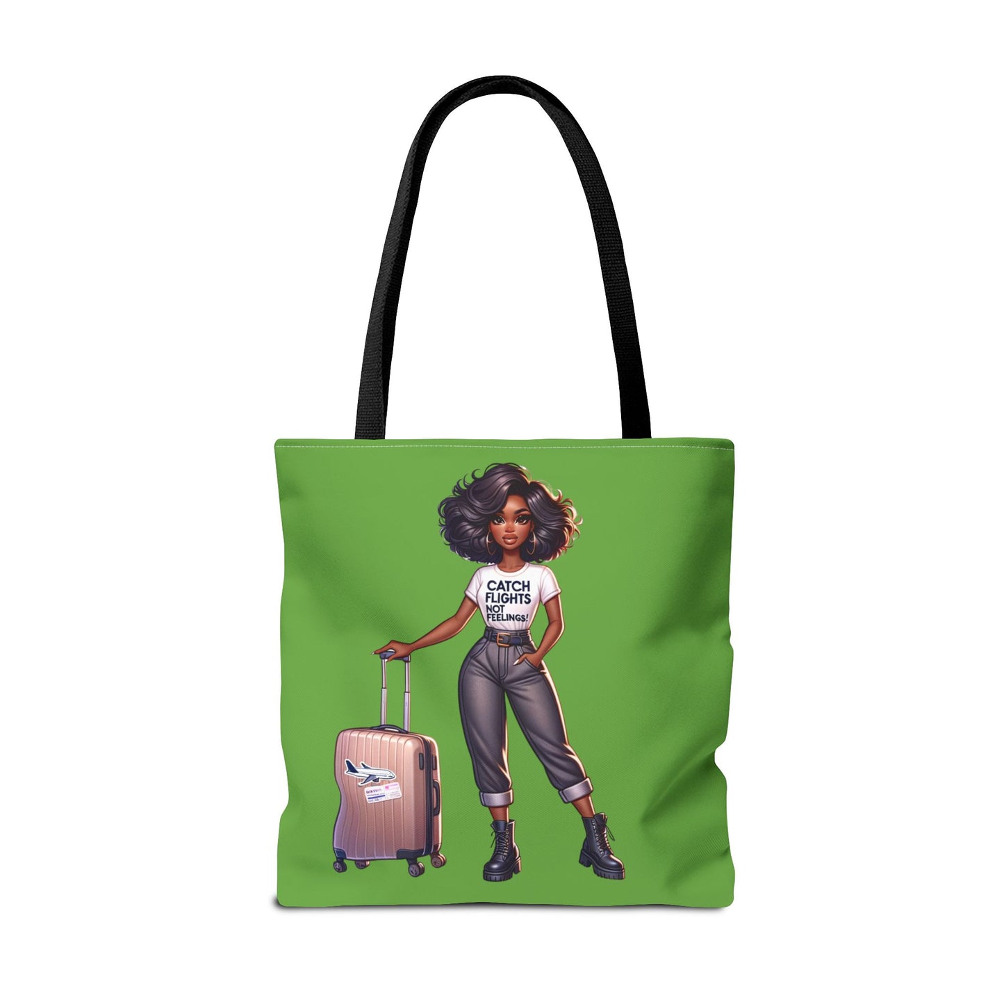 Catch Flights NOT Feelings Green Tote Bag (AOP)