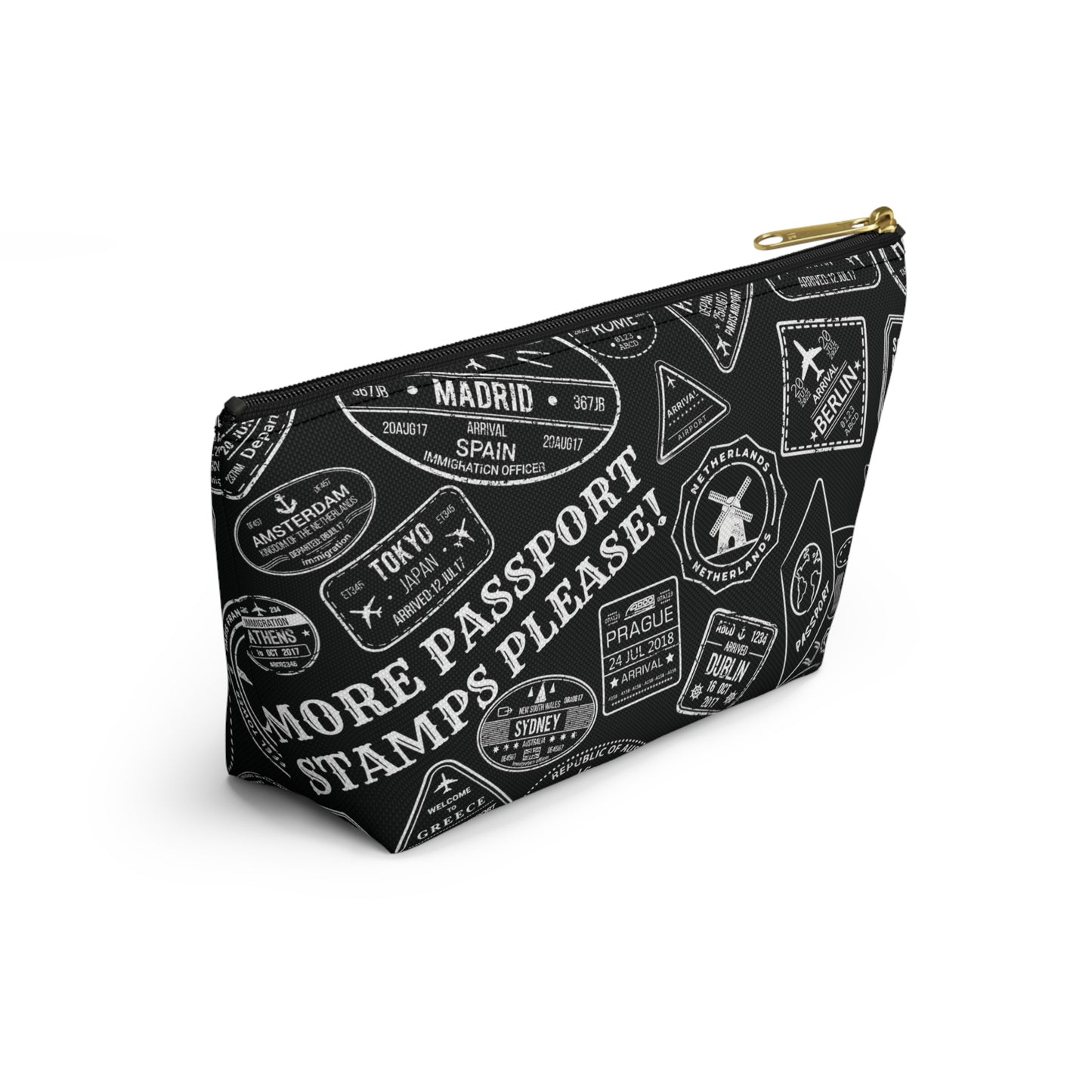 More Passport Stamps (b/w) Accessory Pouch w T-bottom