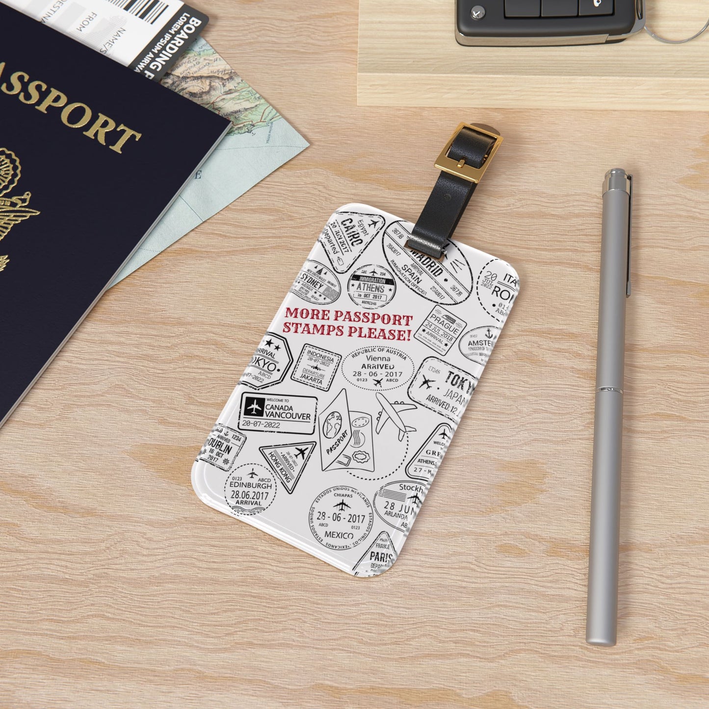 More Passport Stamps (w/b) Luggage Tag